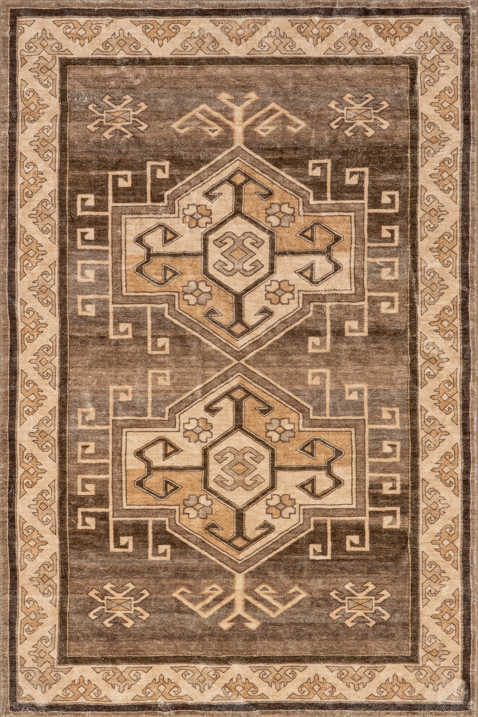 Norma Vintage Medallion Washable Rug | Brown
