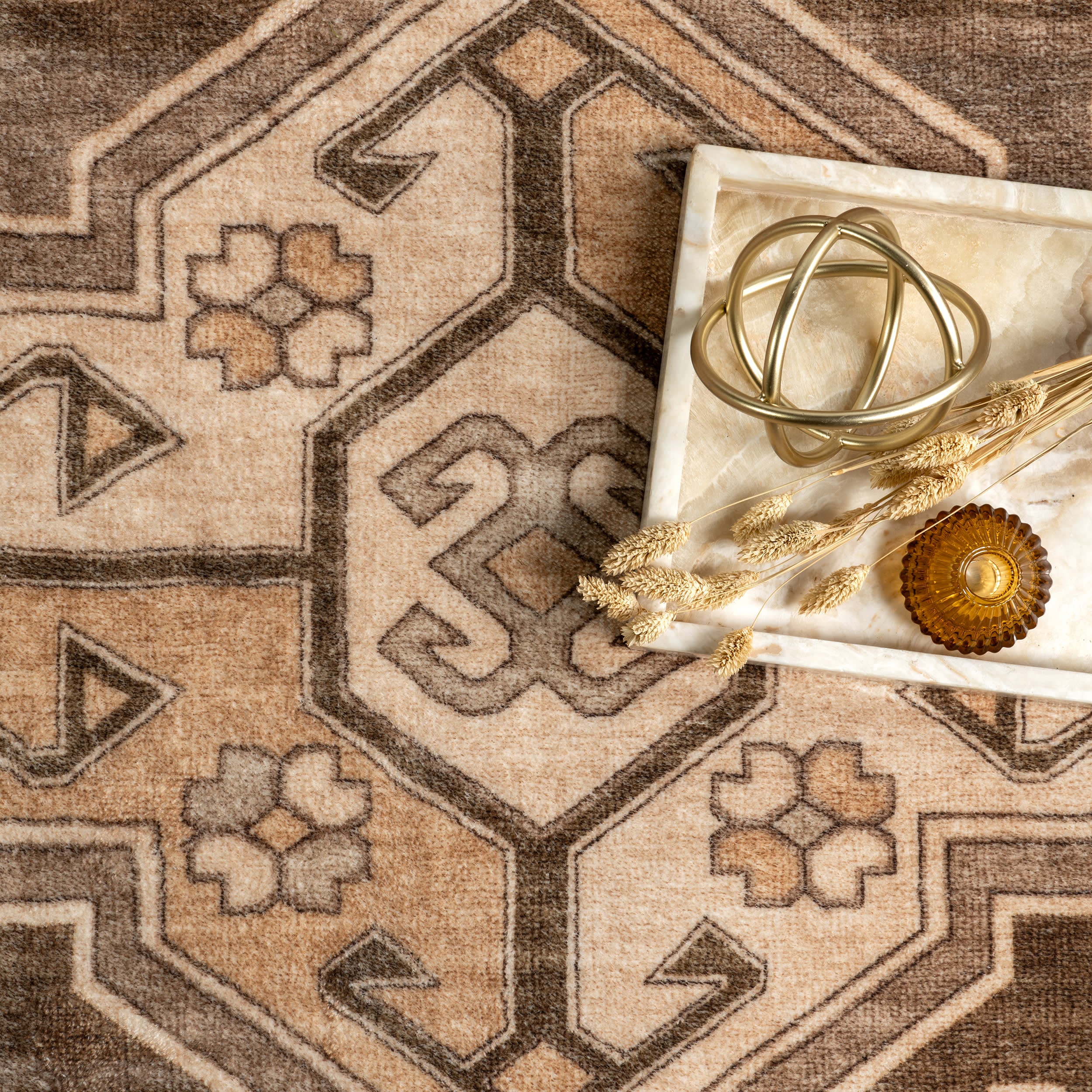 Norma Vintage Medallion Washable Rug | Brown - Image 7