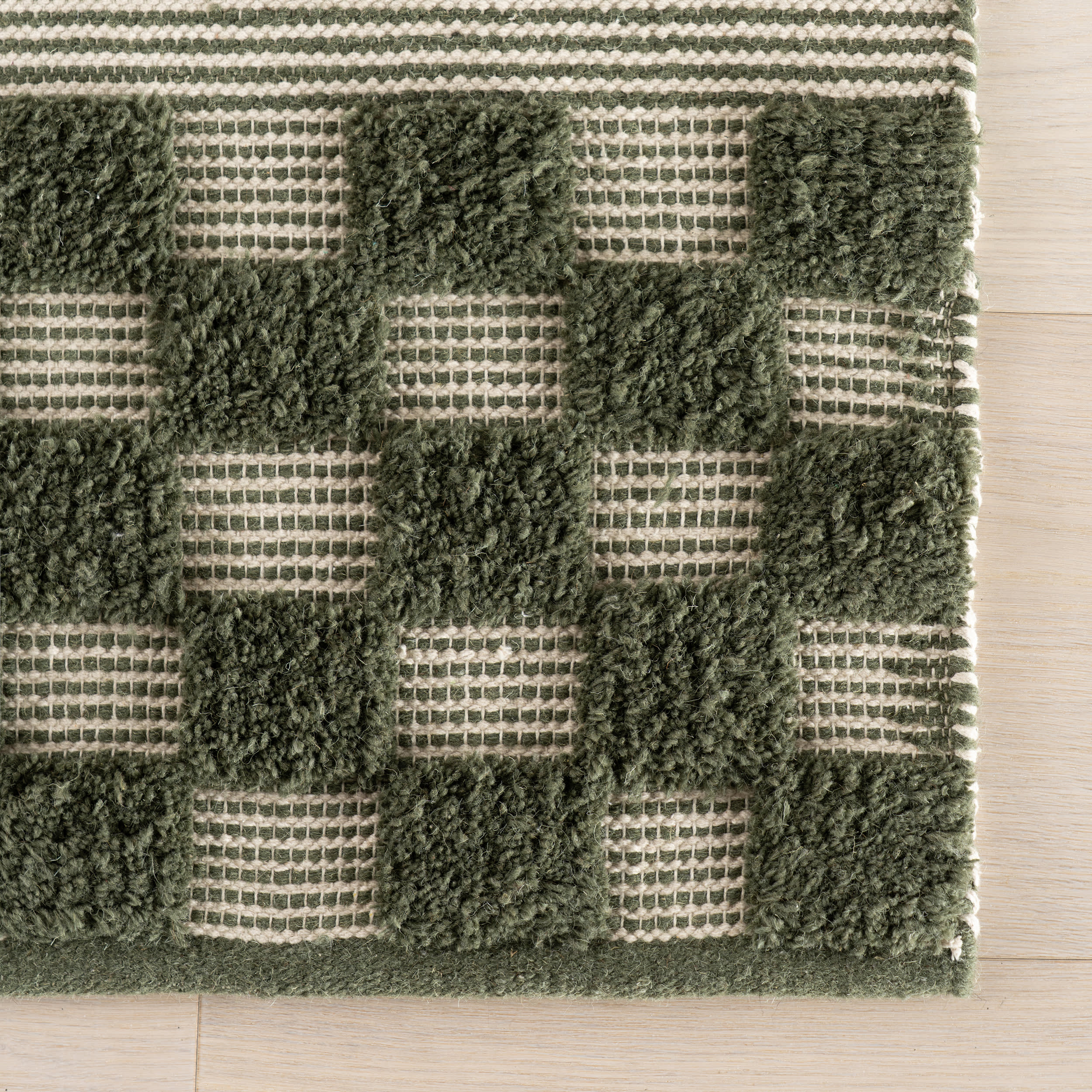Nubi Bohemian Striped Hand Woven Rug | Green - Image 4