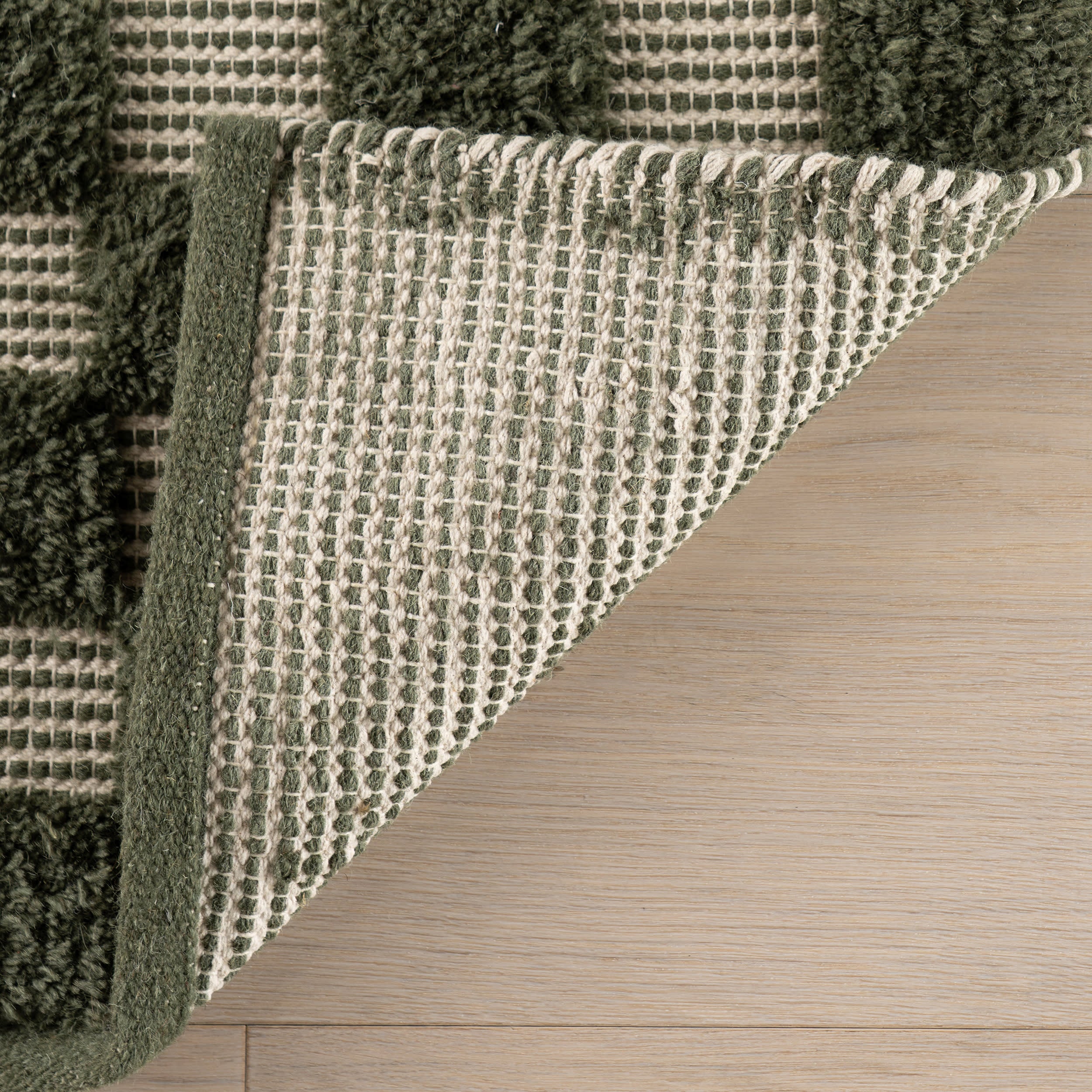 Nubi Bohemian Striped Hand Woven Rug | Green - Image 6