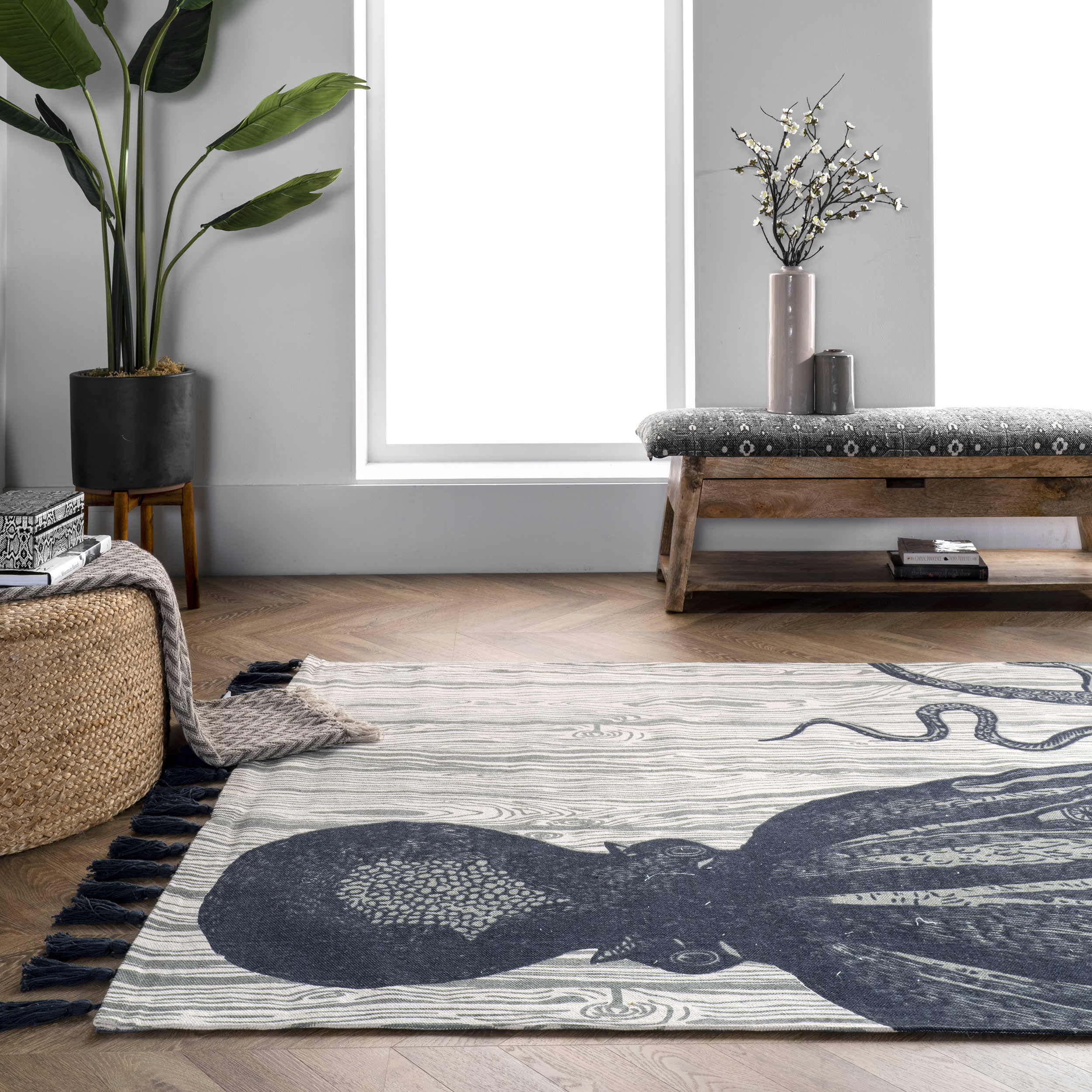Octopus Over Board Tassel Rug | Ivory - Image 4