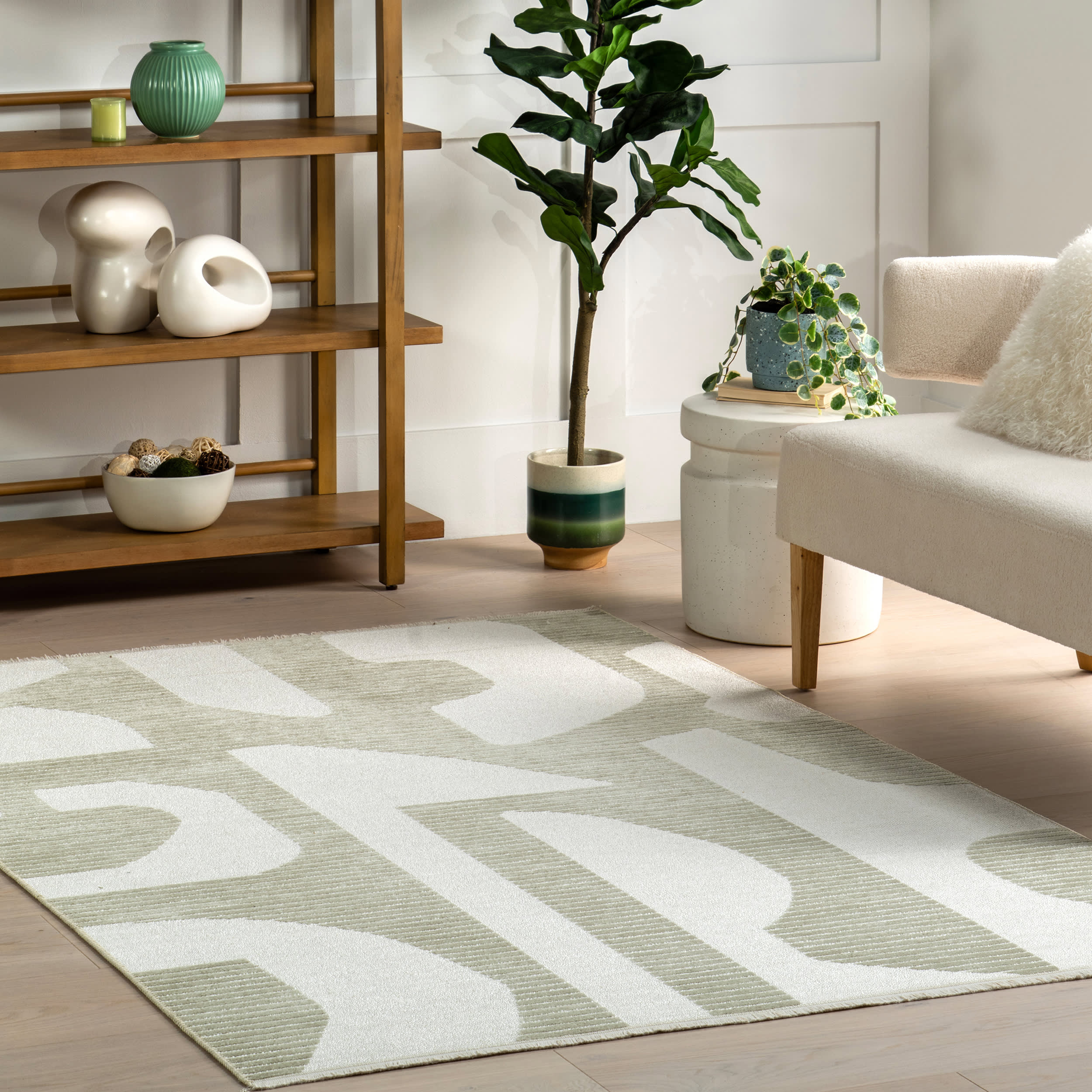 Olaya Abstract Reversible Washable Rug | Light Green - Image 9