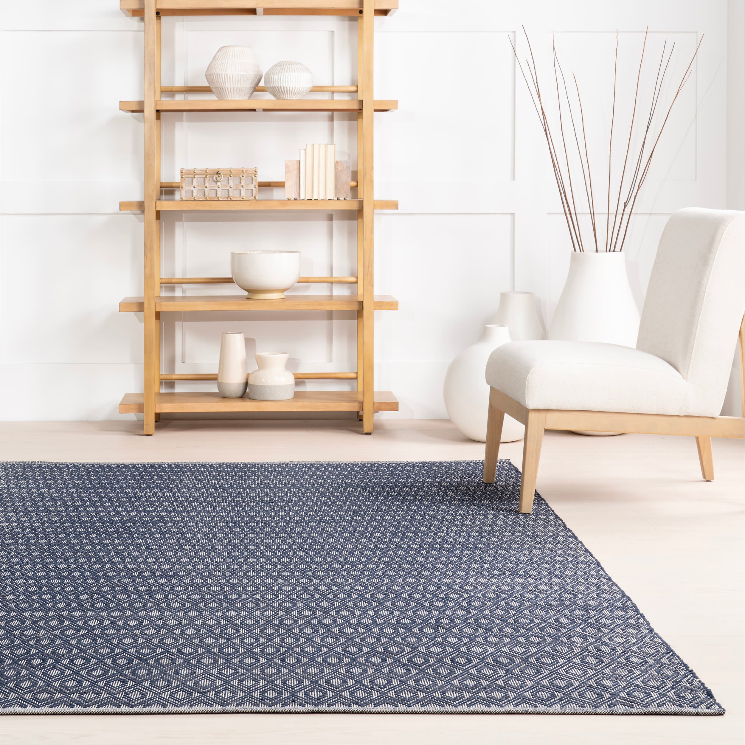Optic Diamond Handwoven Cotton Rug | Blue - Image 4