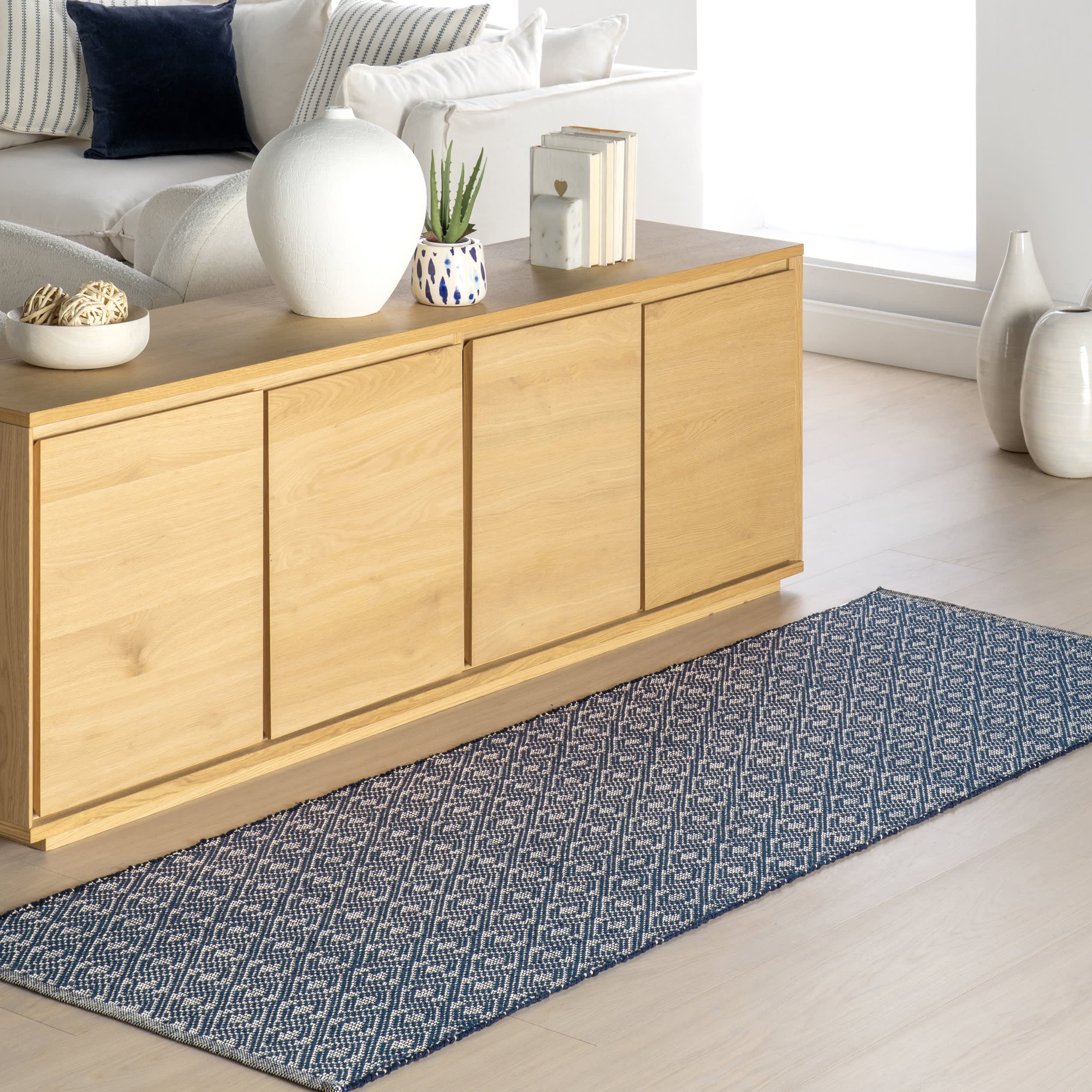 Optic Diamond Handwoven Cotton Rug | Blue - Image 2