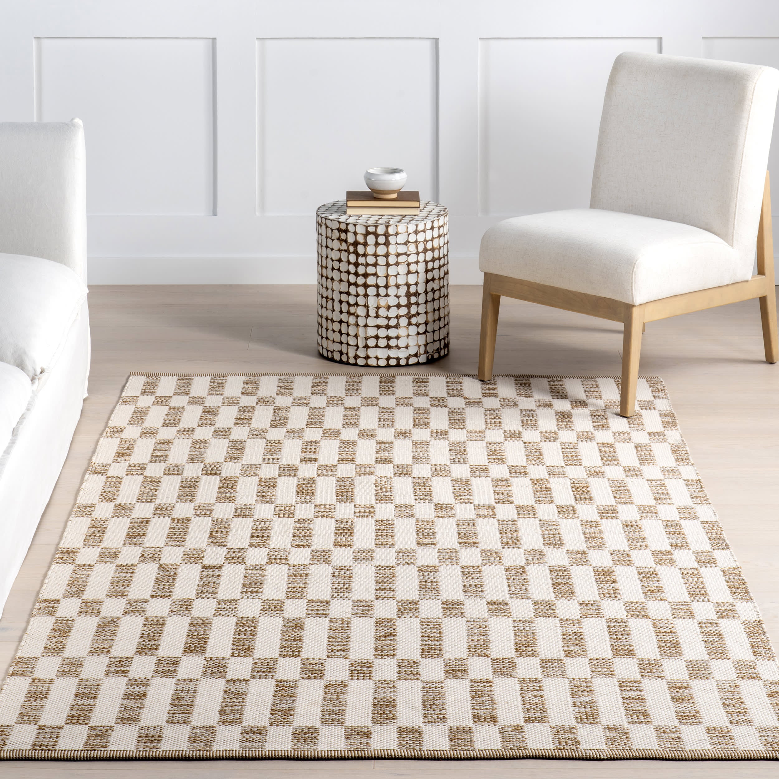 Orana Checkered Indoor/Outdoor Rug | Brown - Image 5