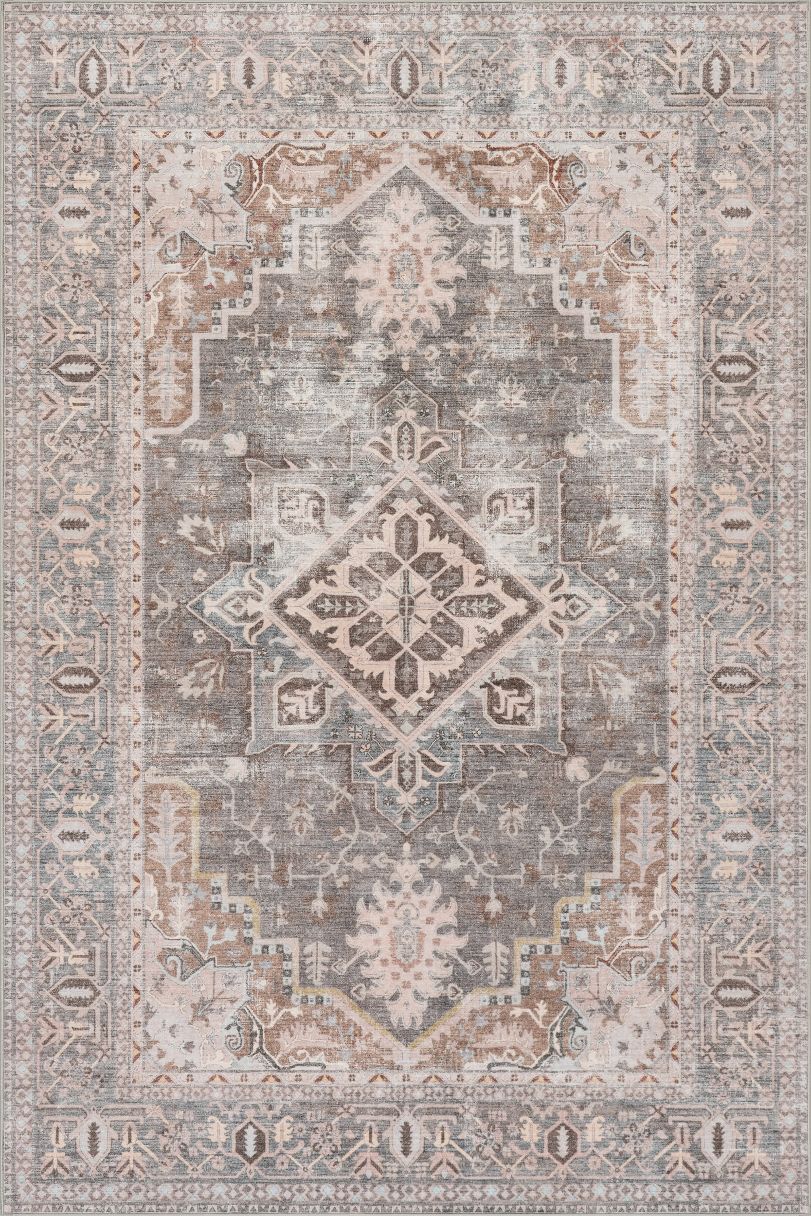 Oryl Medallion Traditional Washable Rug | Grey
