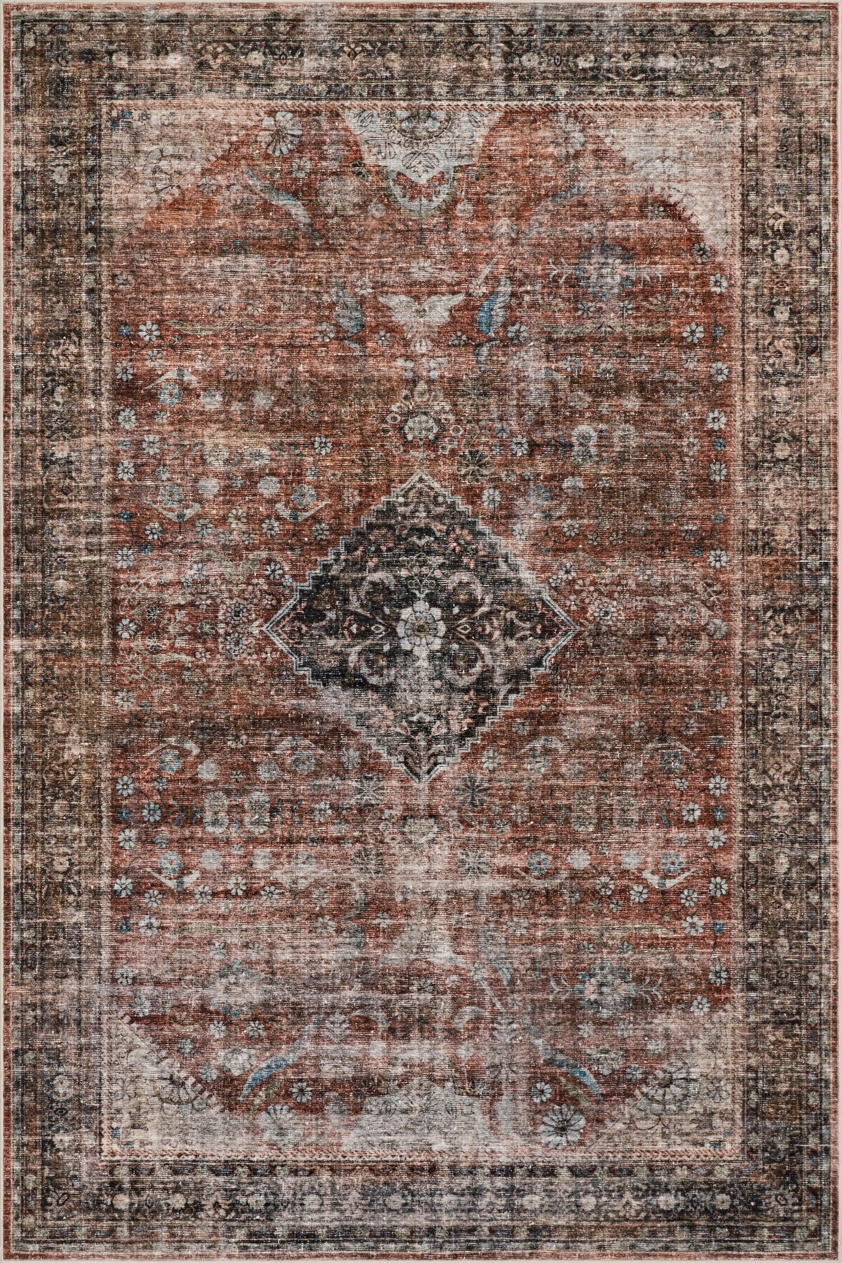 Ottilie Medallion Traditional Washable Rug | Rust