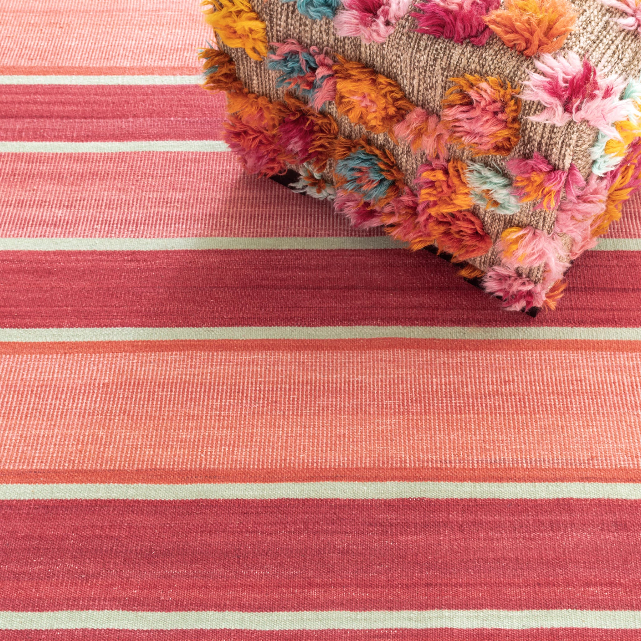 Palmer Stripe Handwoven Wool Rug | Coral - Image 3