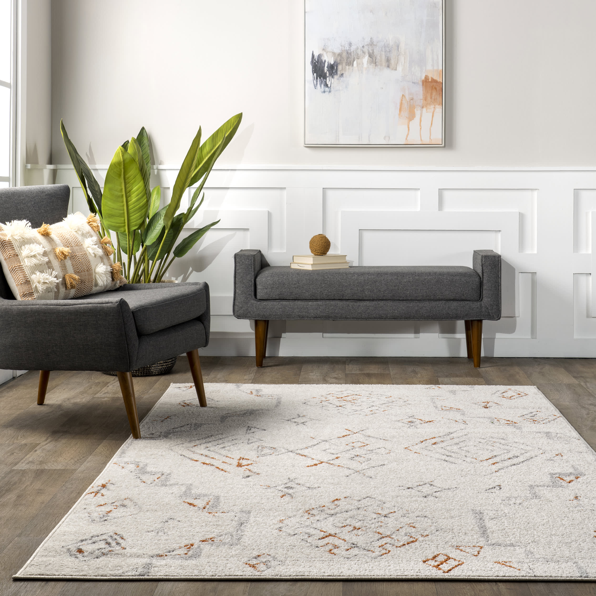 Parsali Abstract Distressed Rug | Light Grey - Image 4