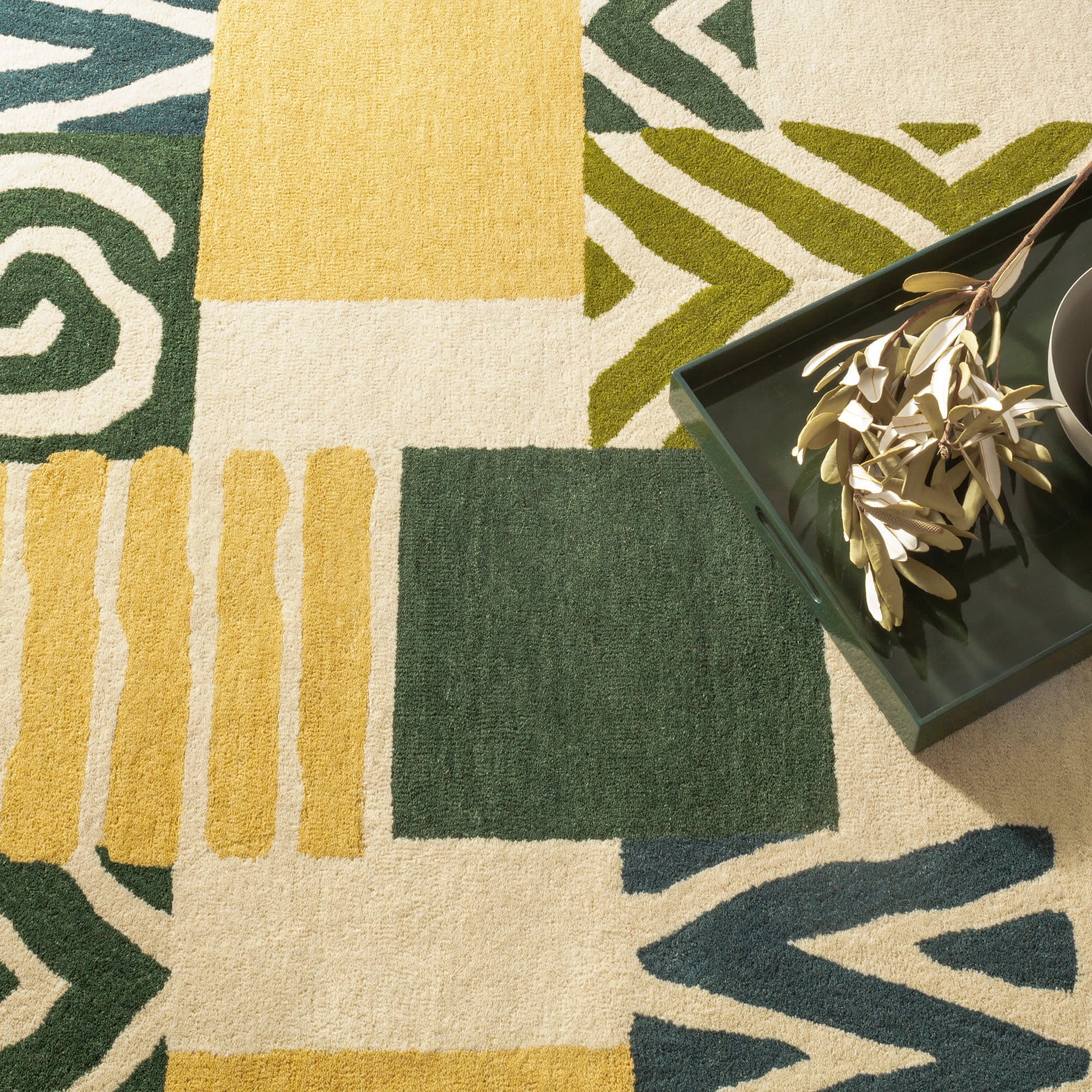 Patchwork Hand Tufted Wool Rug | Green - Image 4