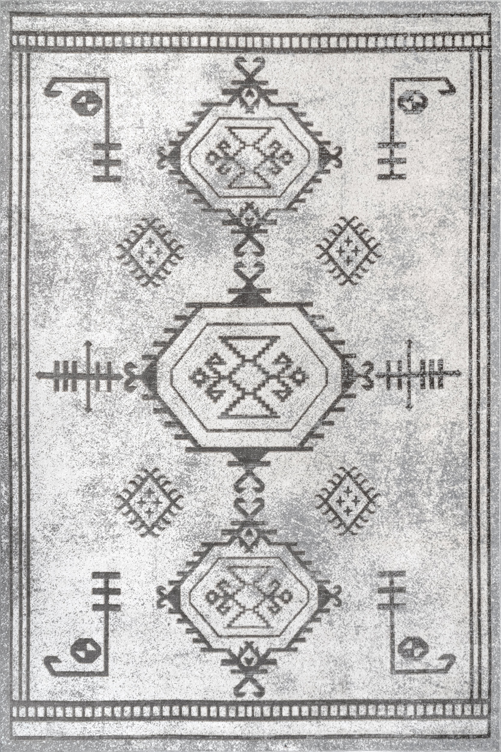 Pattie Graphic Washable Rug | Light Grey