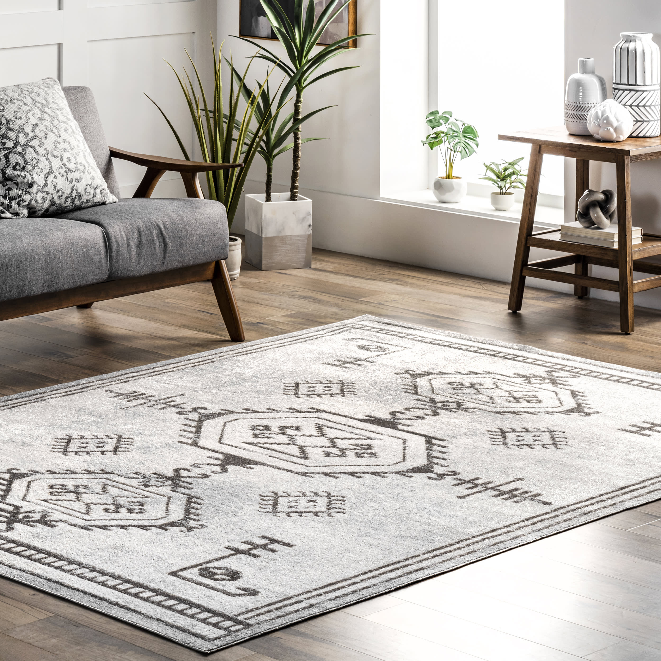 Pattie Graphic Washable Rug | Light Grey - Image 2