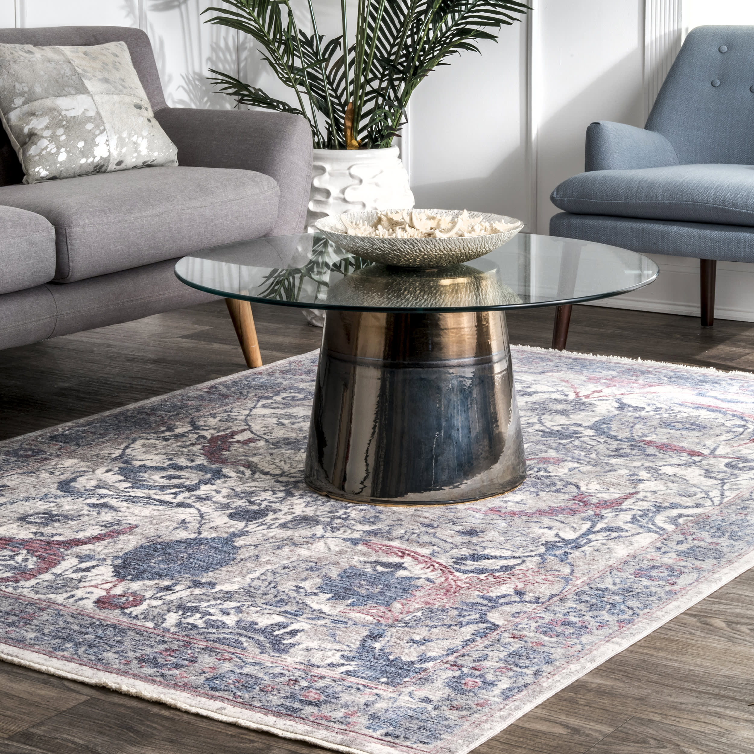 Persian Charmia Fringe Rug | Blue - Image 2