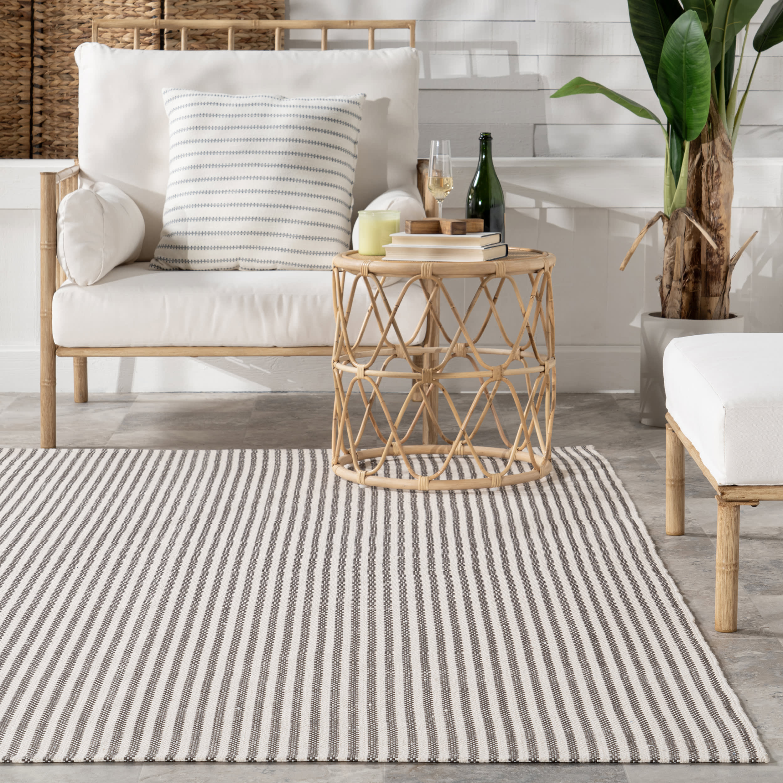 Pinstripe Handwoven Indoor/Outdoor Rug | Brown - Image 4