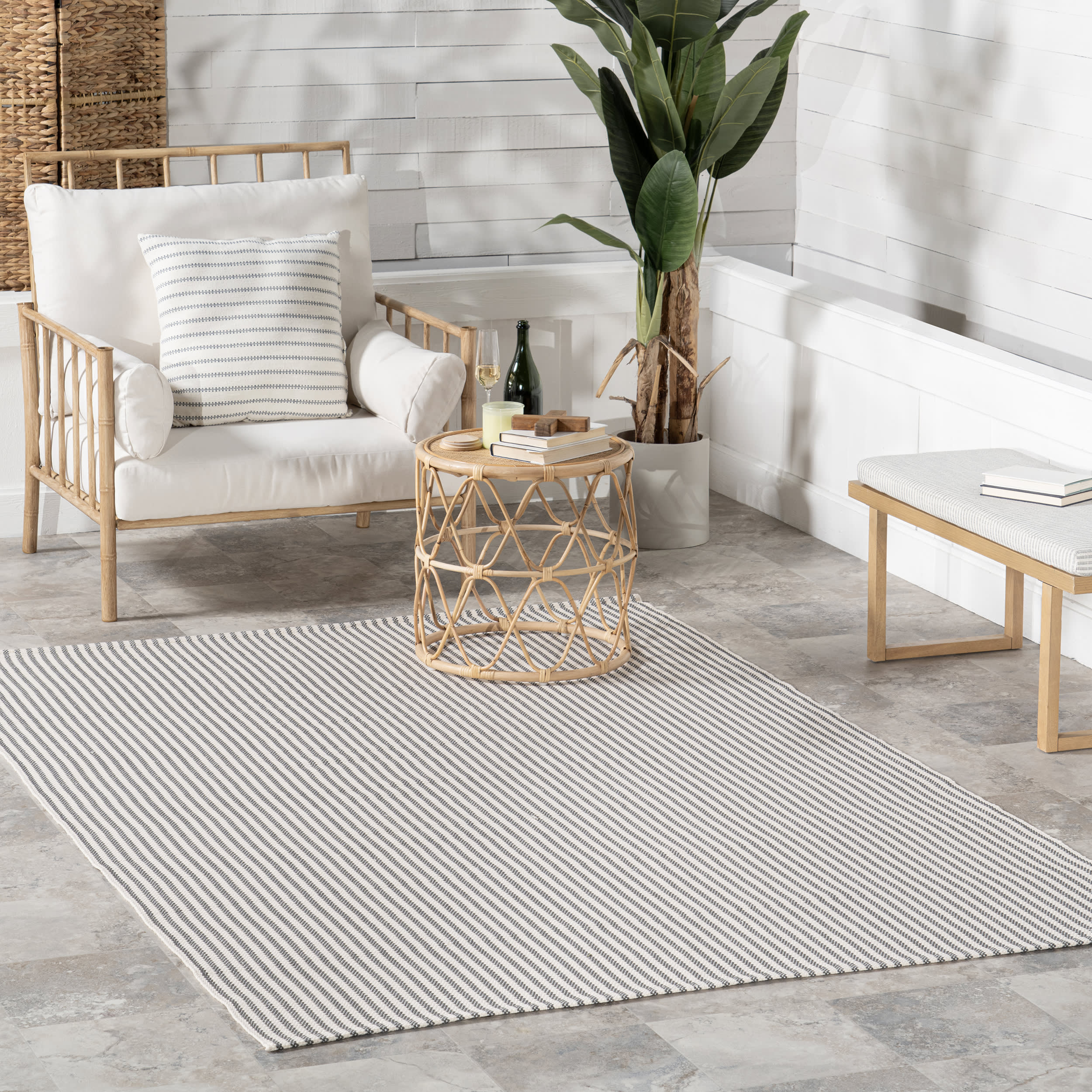 Pinstripe Handwoven Indoor/Outdoor Rug | Grey - Image 2