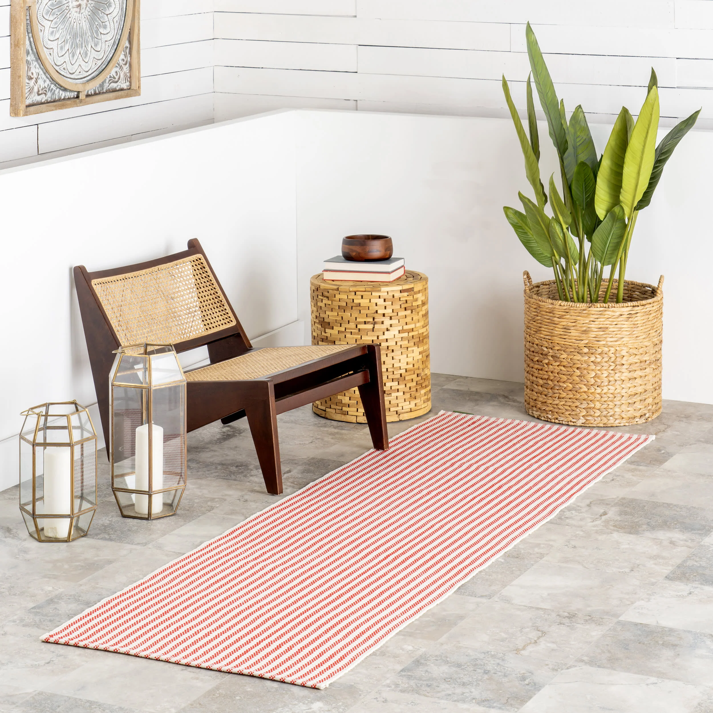 Pinstripe Handwoven Indoor/Outdoor Rug | Red - Image 2
