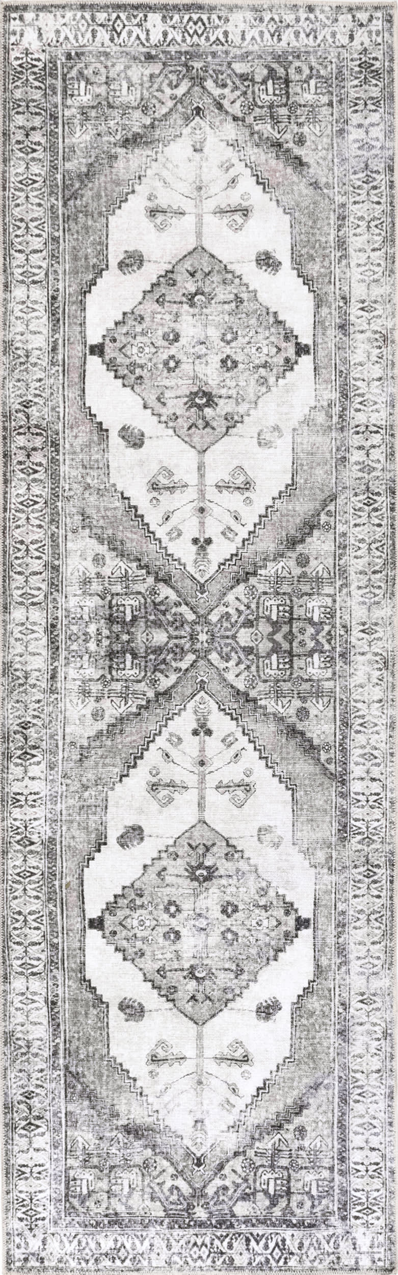 Plated Medallion Washable Rug | Light Grey