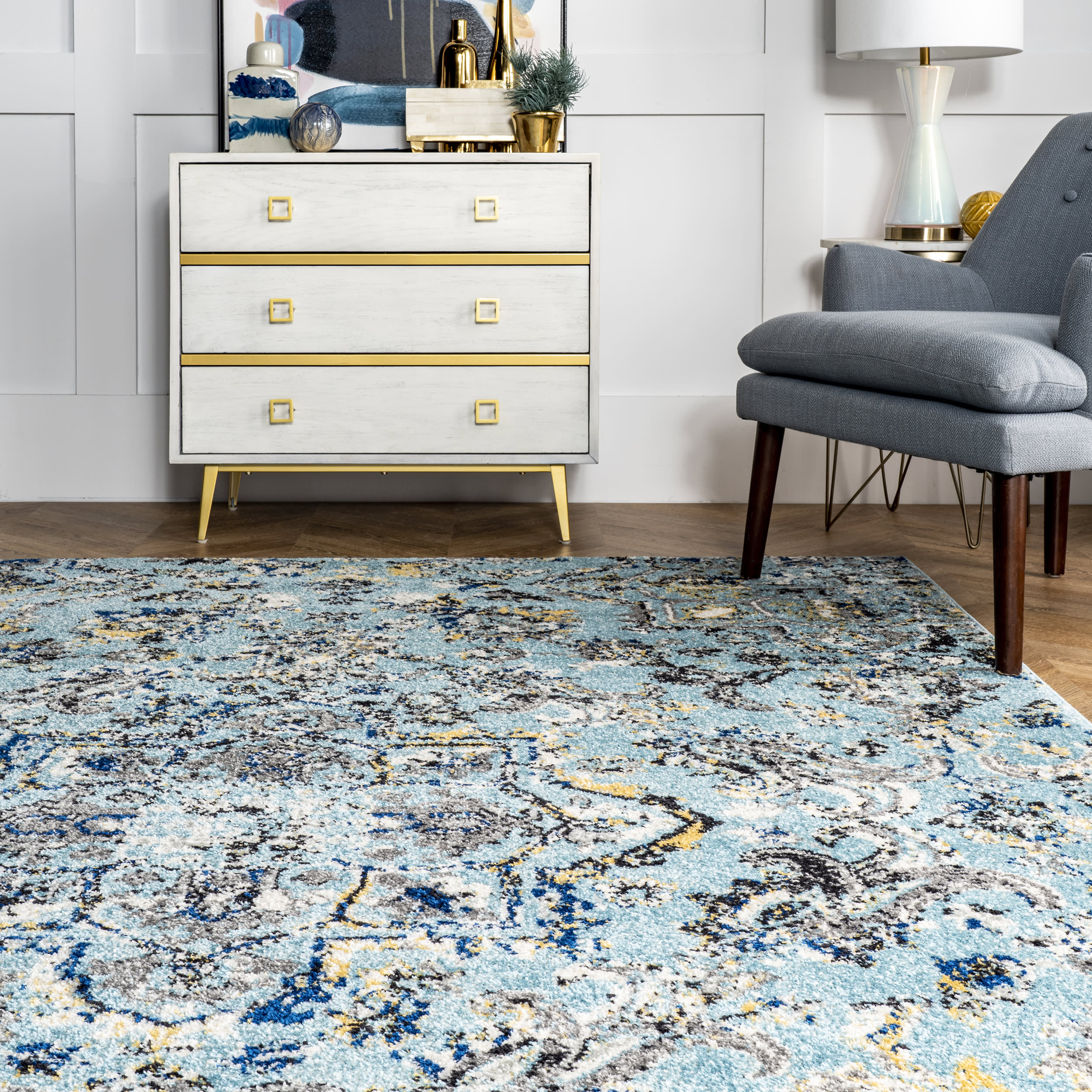 Pointelle Paisley Rug | Aqua - Image 4