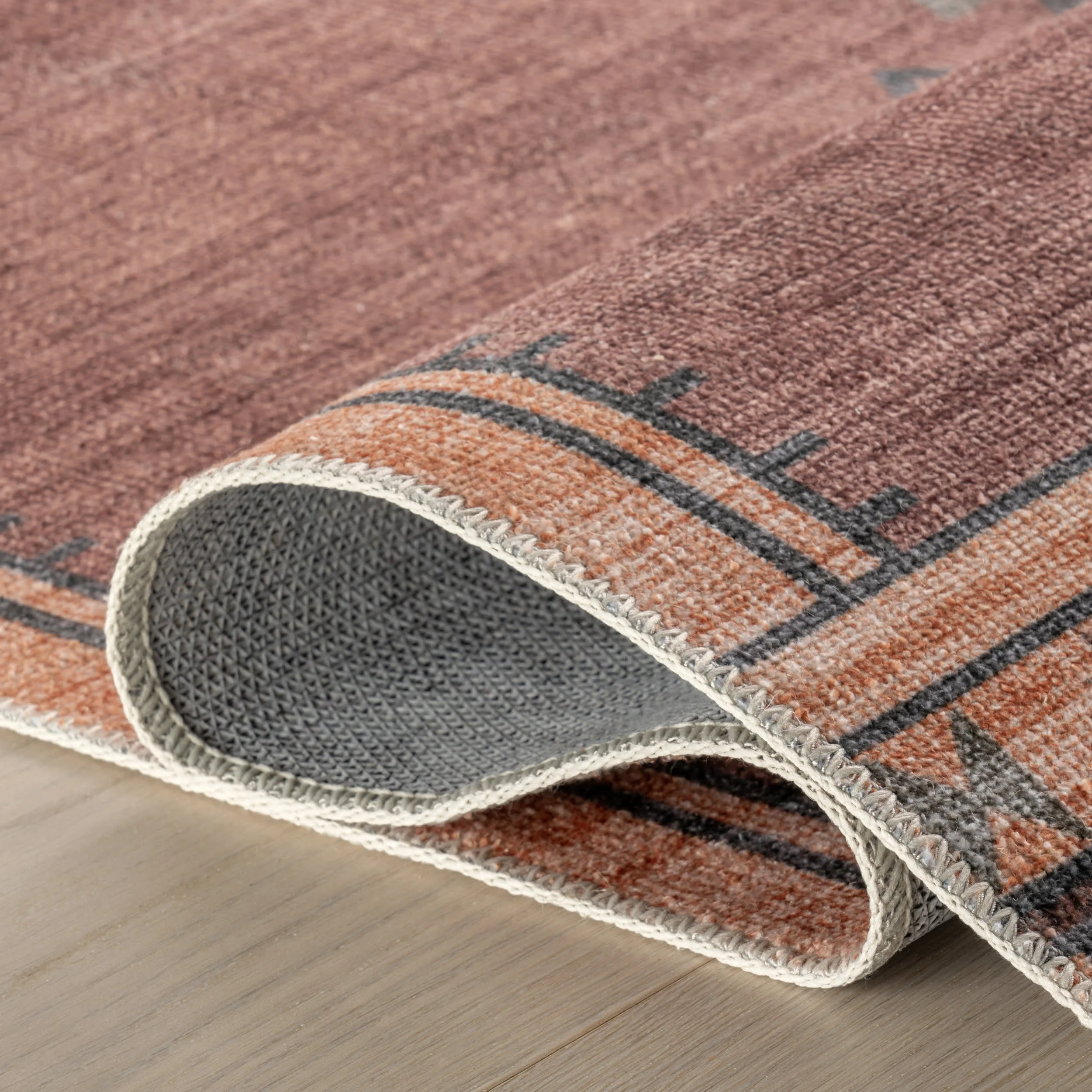 Poppy Persian Spill Proof Washable Rug | Brick - Image 9