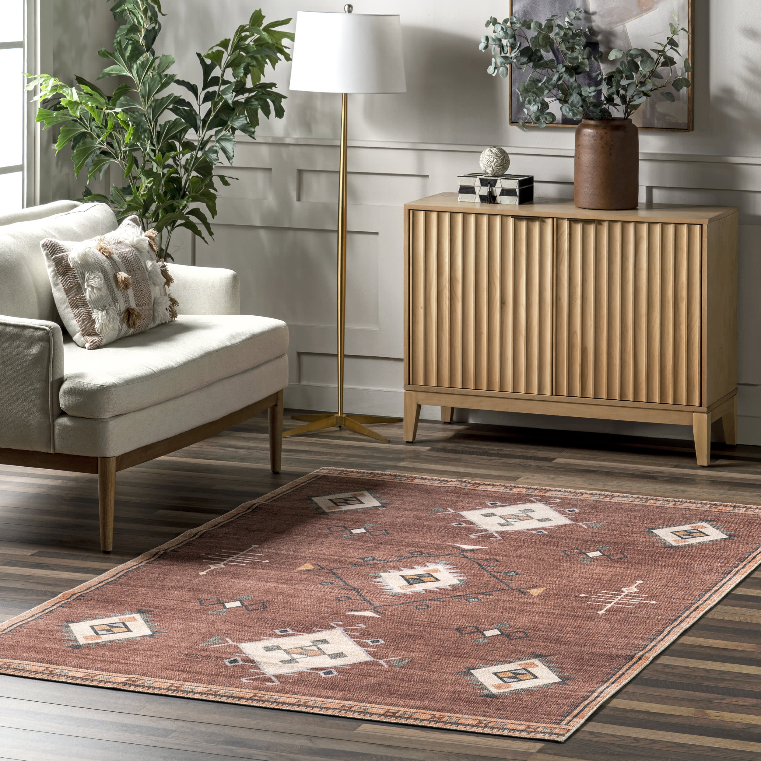 Poppy Persian Washable Rug | Brick - Image 2