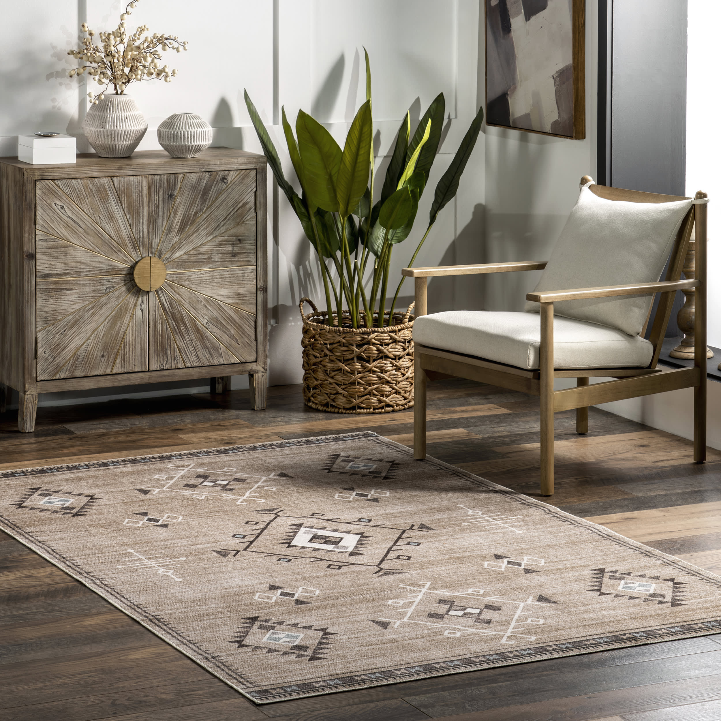 Poppy Persian Washable Rug | Taupe - Image 2