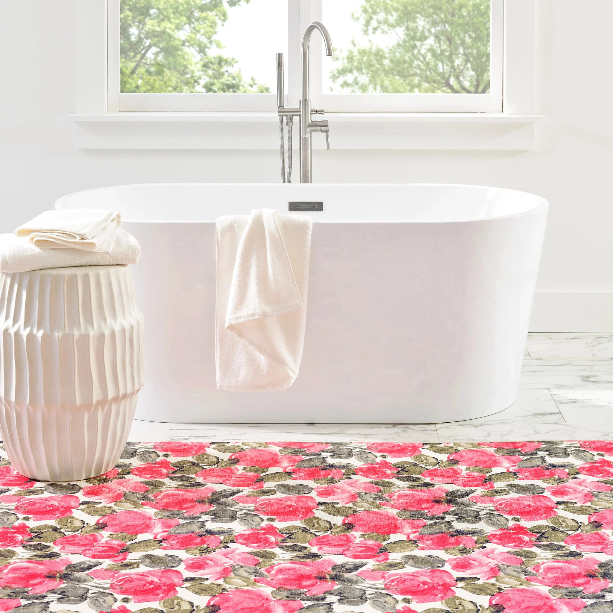 Pretty Peonies Machine Washable Rug | Multi - Image 3