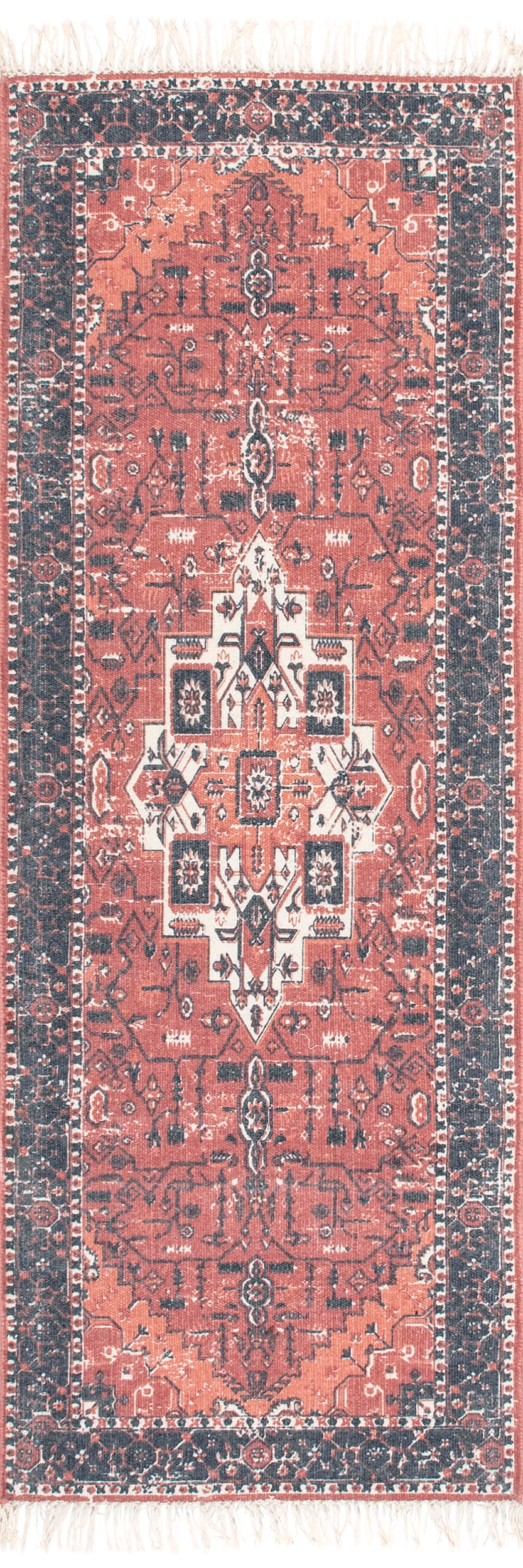 Printed Floral Medallion Tasseled Rug | Rust
