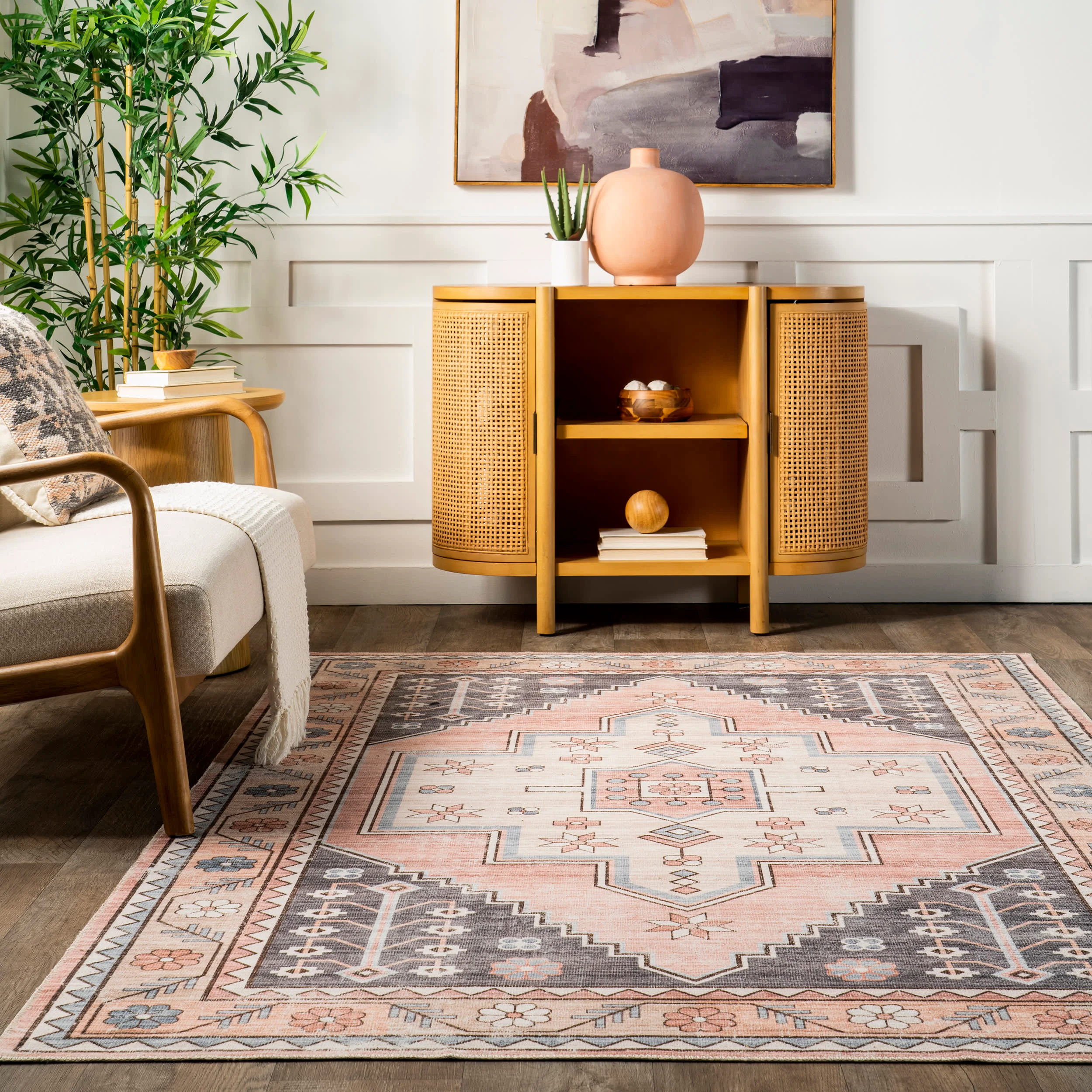 Priscilla Washable Faded Rug | Blush - Image 4