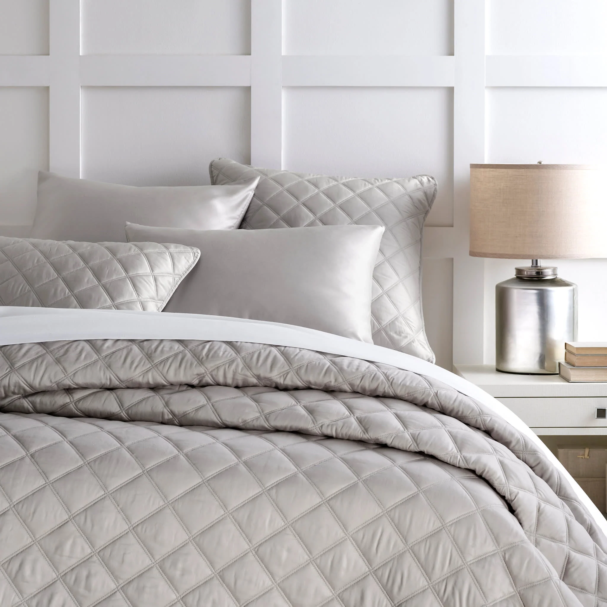 Quilted Silken Solid Coverlet | Grey