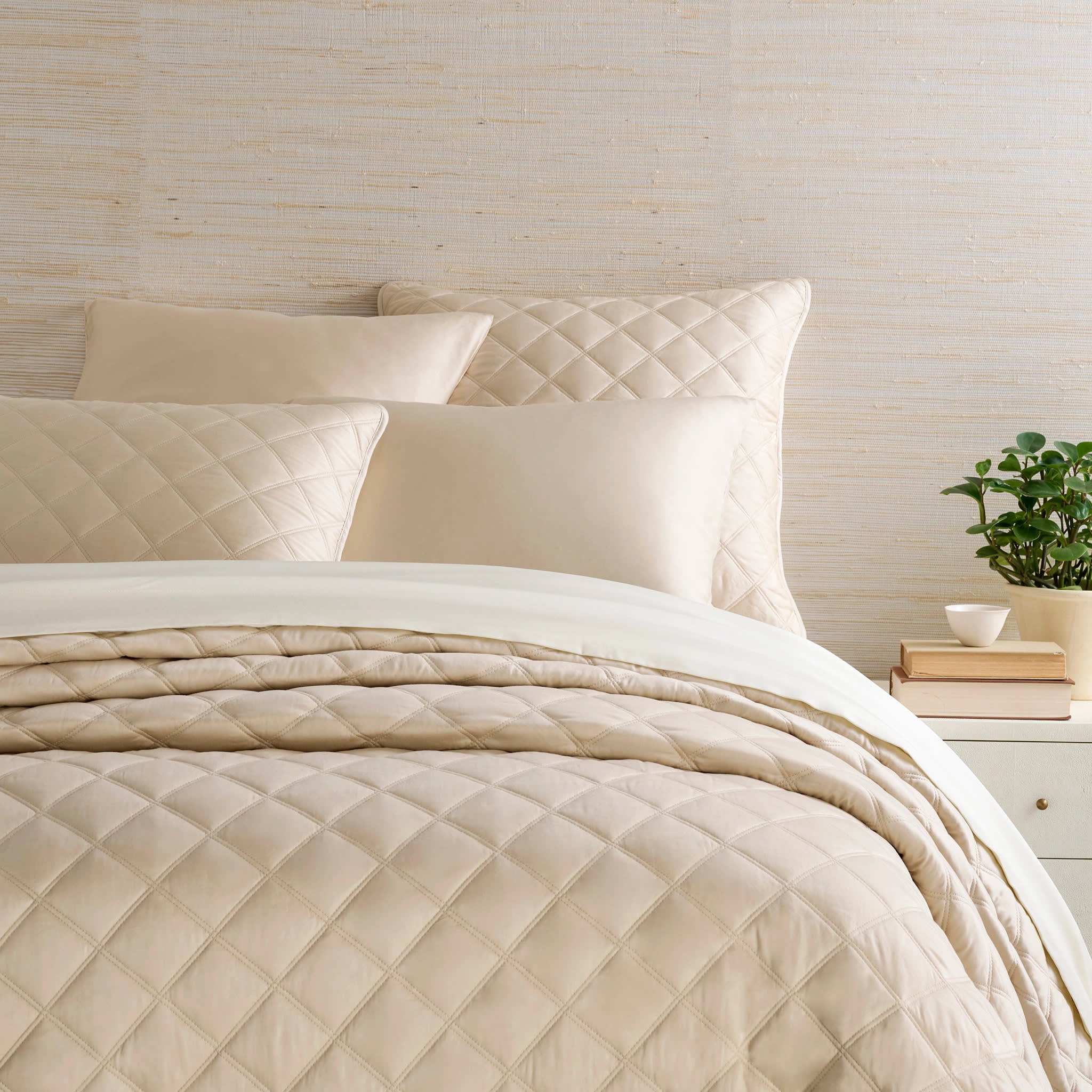 Quilted Silken Solid Coverlet | Sand