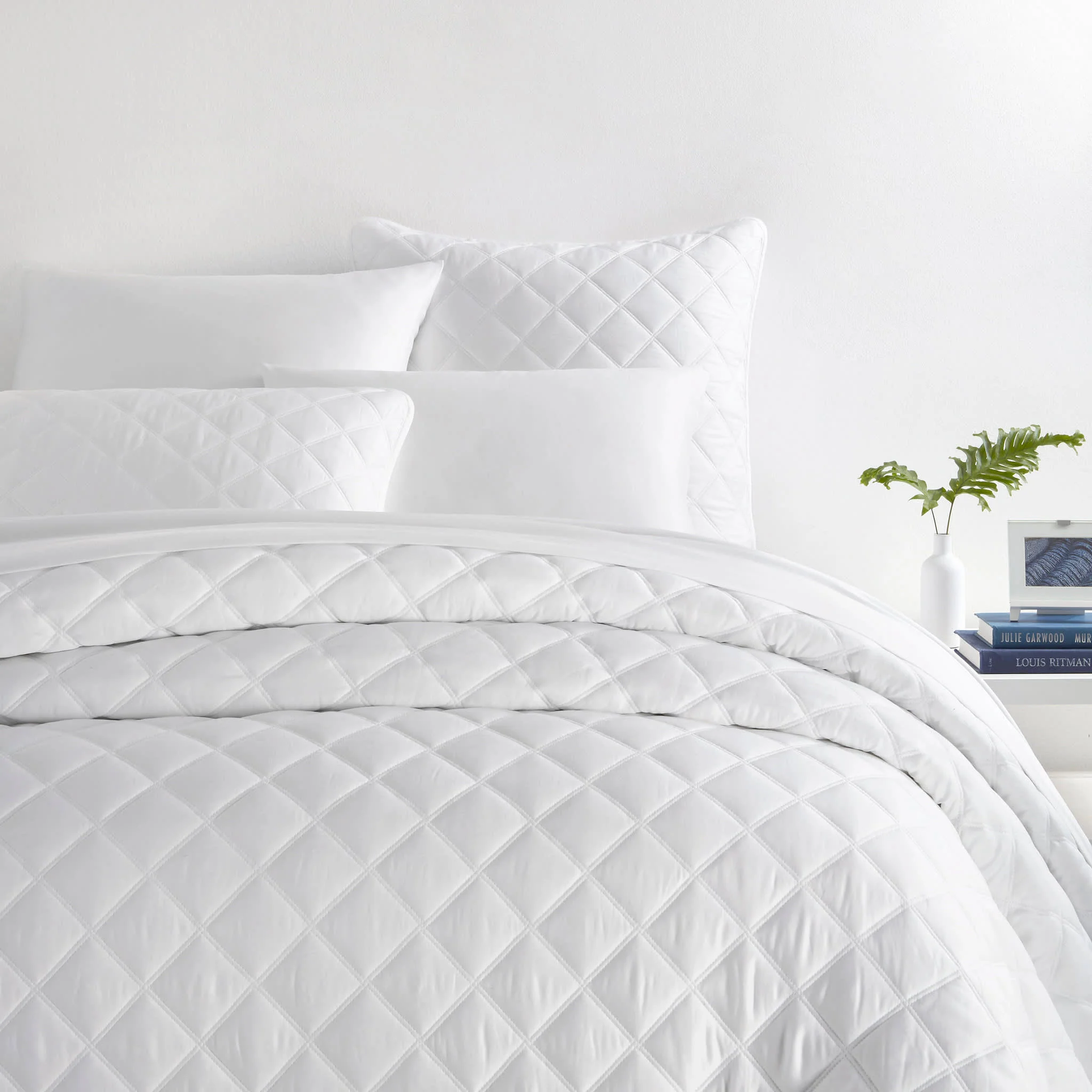 Quilted Silken Solid Coverlet | White