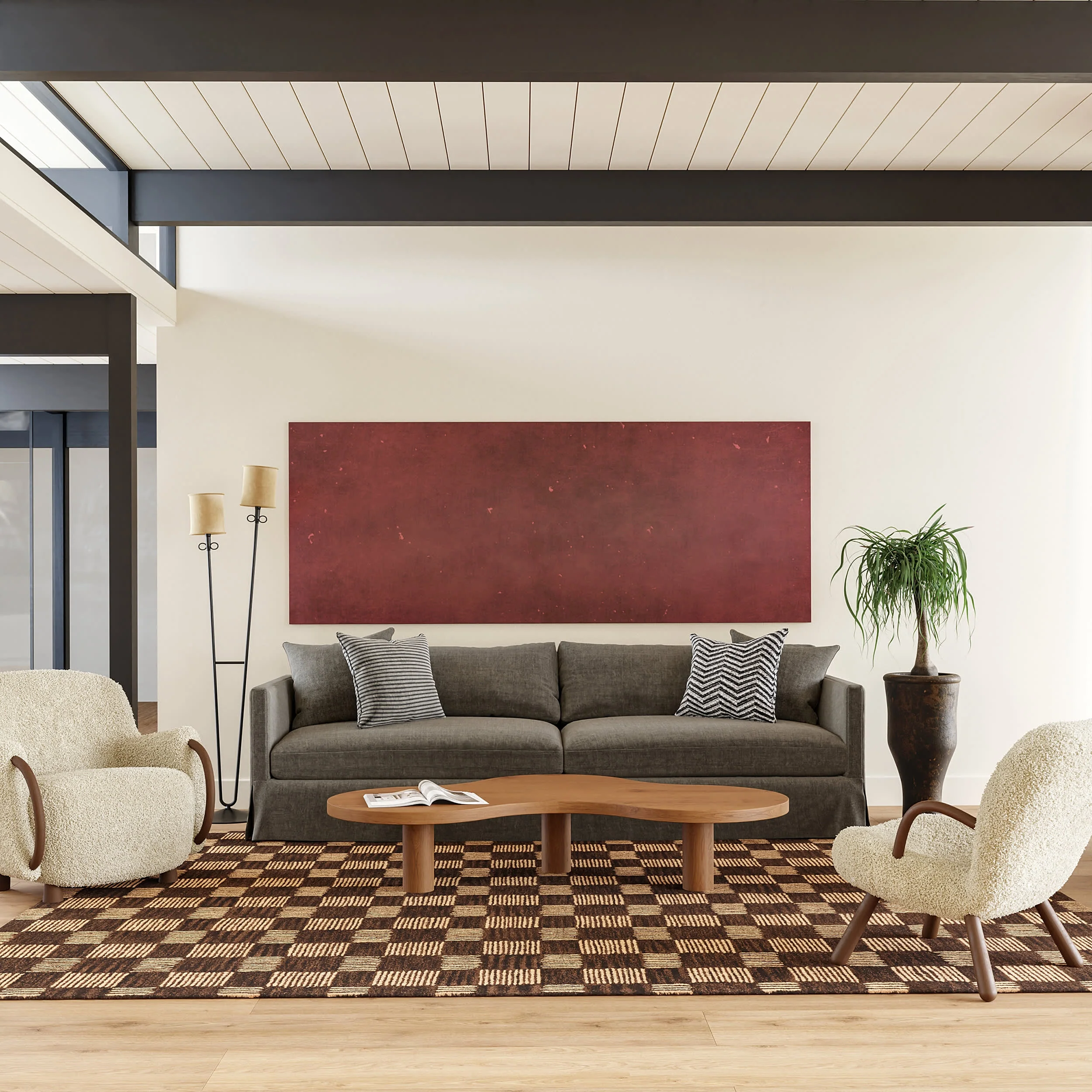 Quince Checked Wool Rug | Brown - Image 2