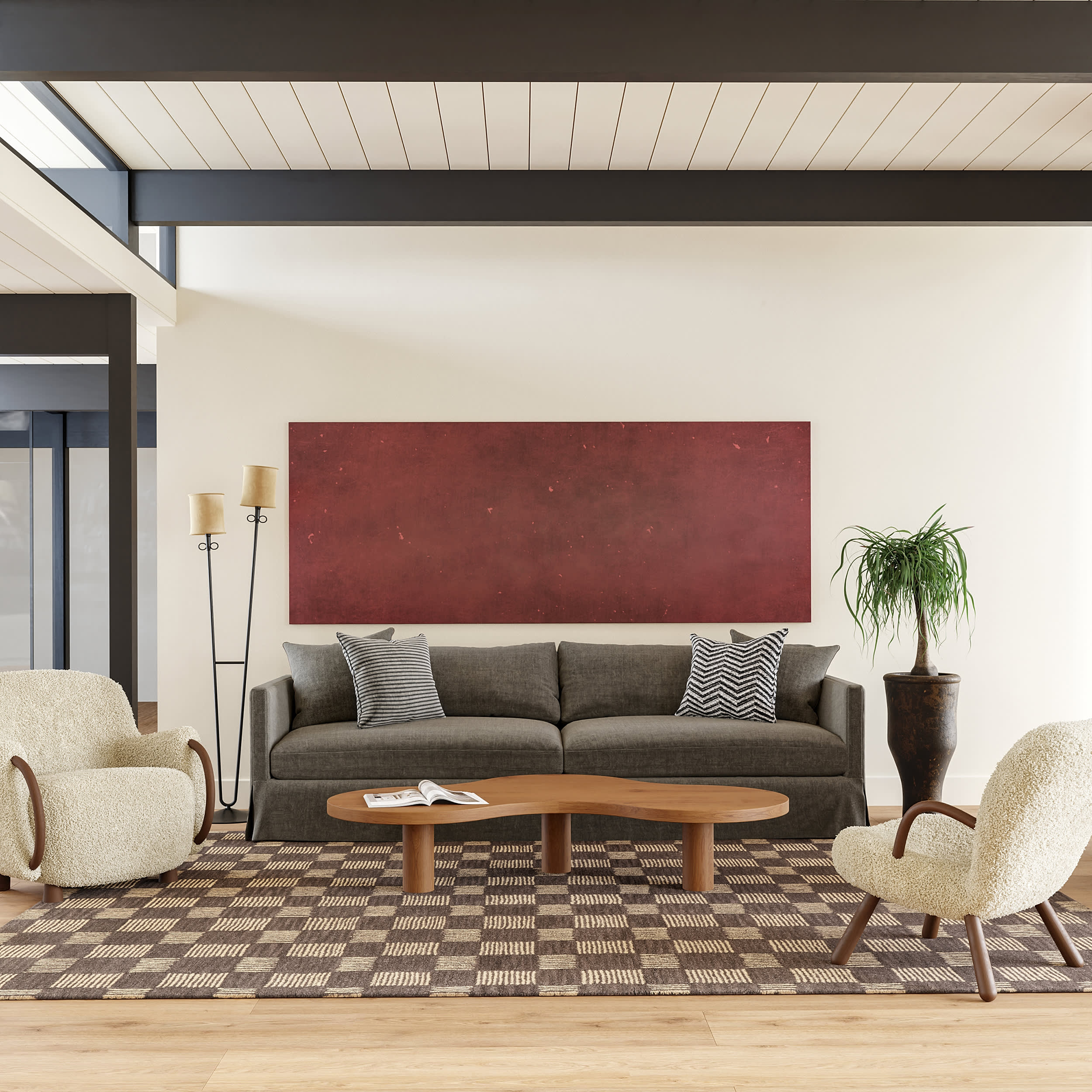 Quince Checked Wool Rug | Grey - Image 2