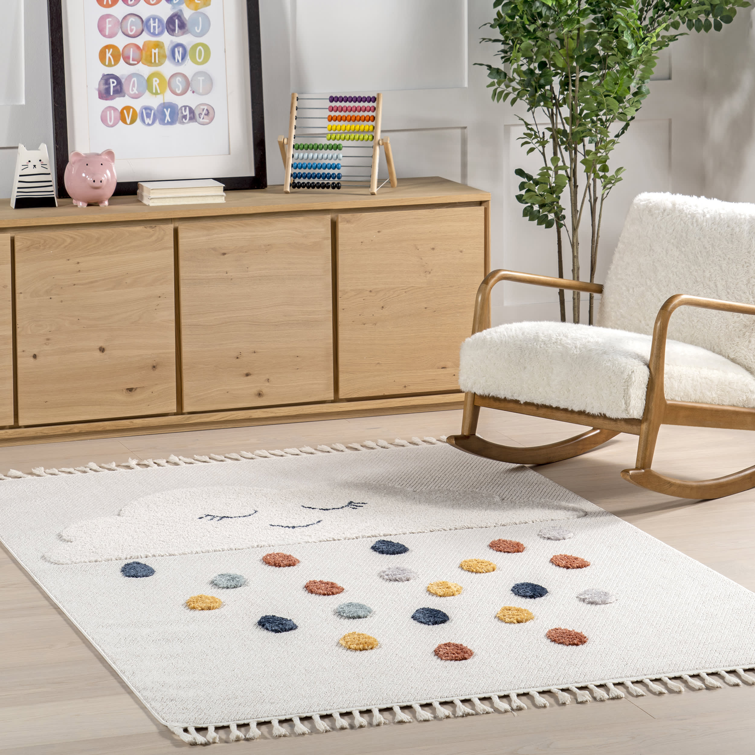 Rainey Cloud Tasseled Kids Rug | Off White - Image 2