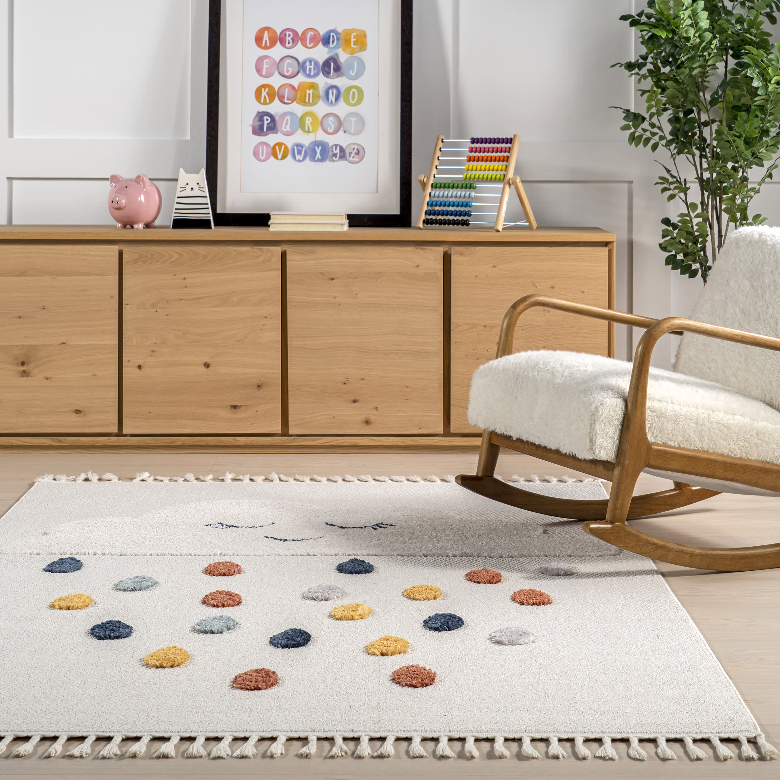 Rainey Cloud Tasseled Kids Rug | Off White - Image 4