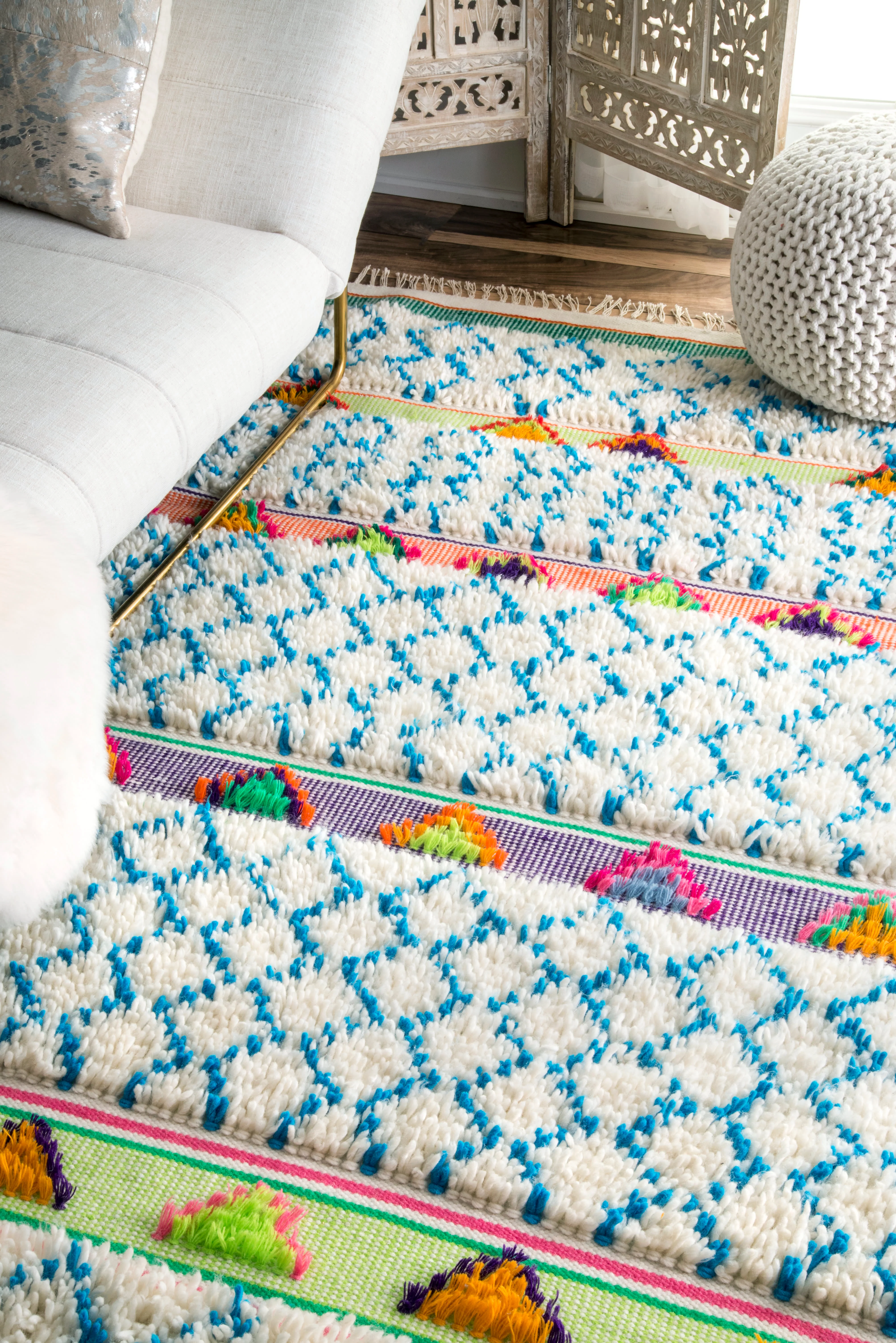 Raised Diamond Trellis Shag Rug | Ivory - Image 3