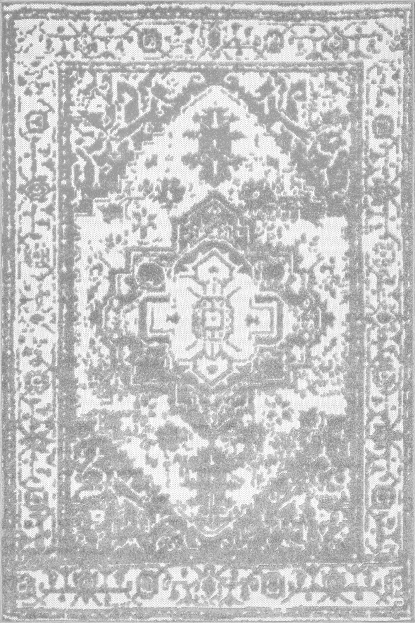 Raised Floral Medallion Indoor/Outdoor Rug | Grey