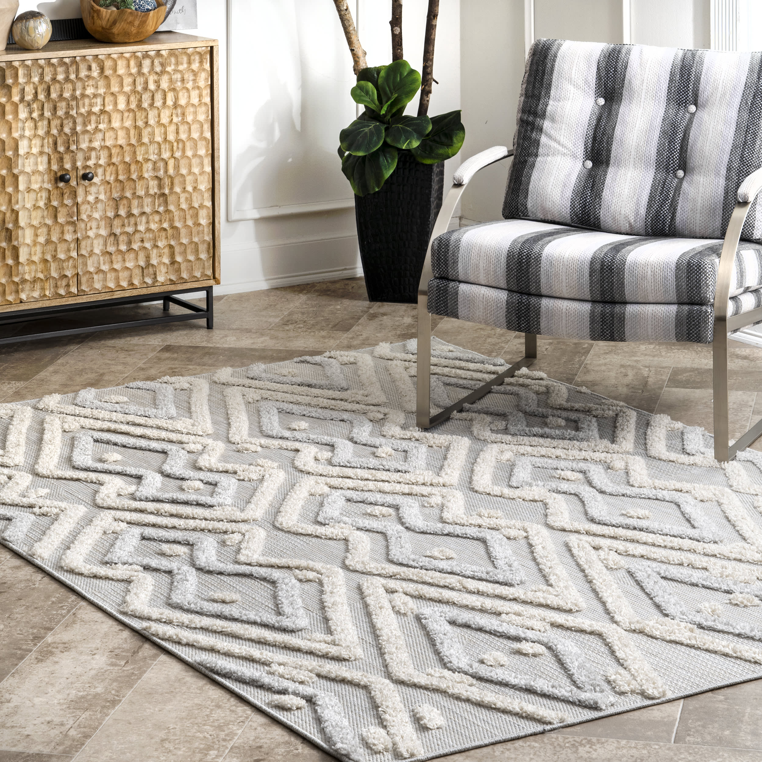 Raised Theta Trellis Rug | Beige - Image 2