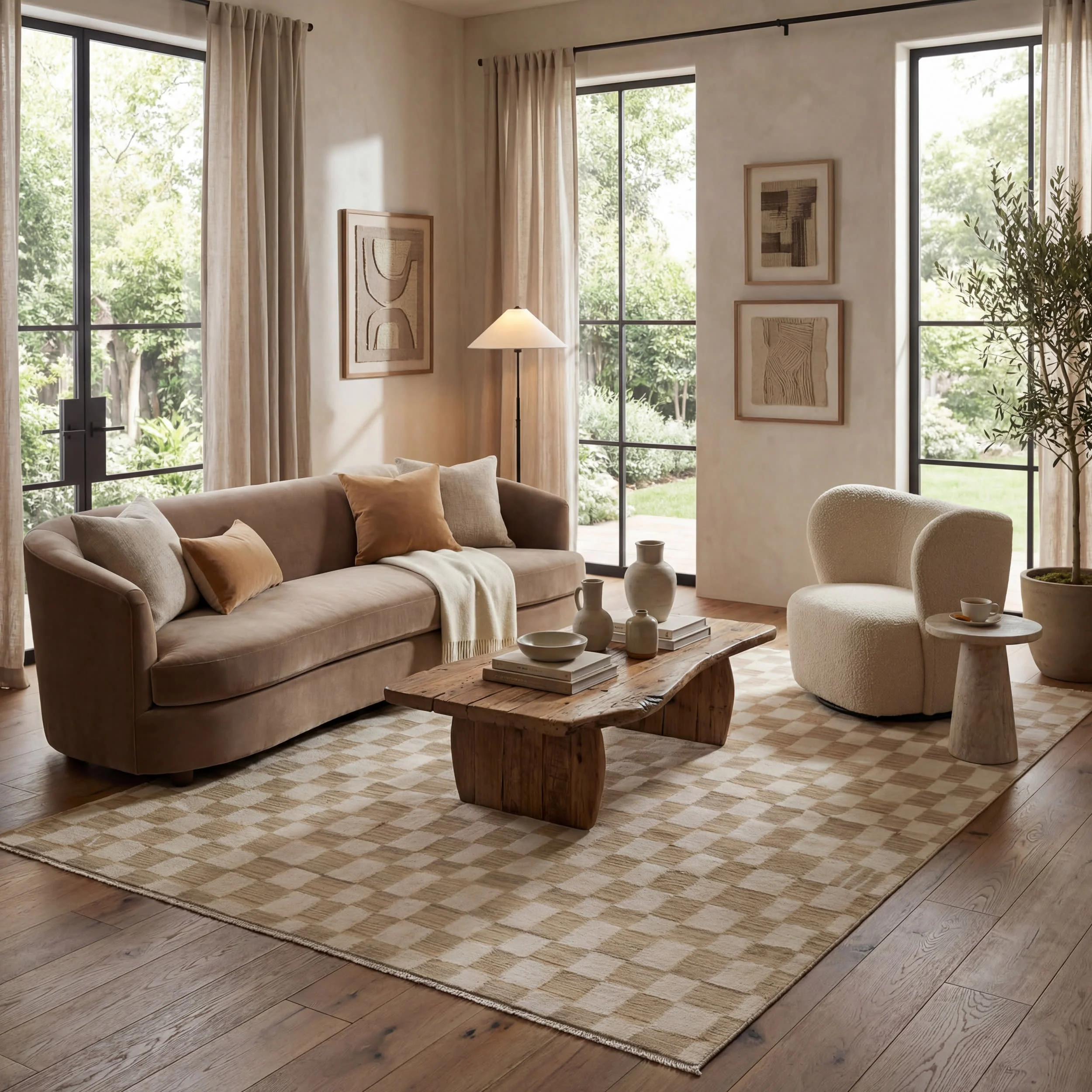 Rasali Checkered Box Rug | Beige - Image 2
