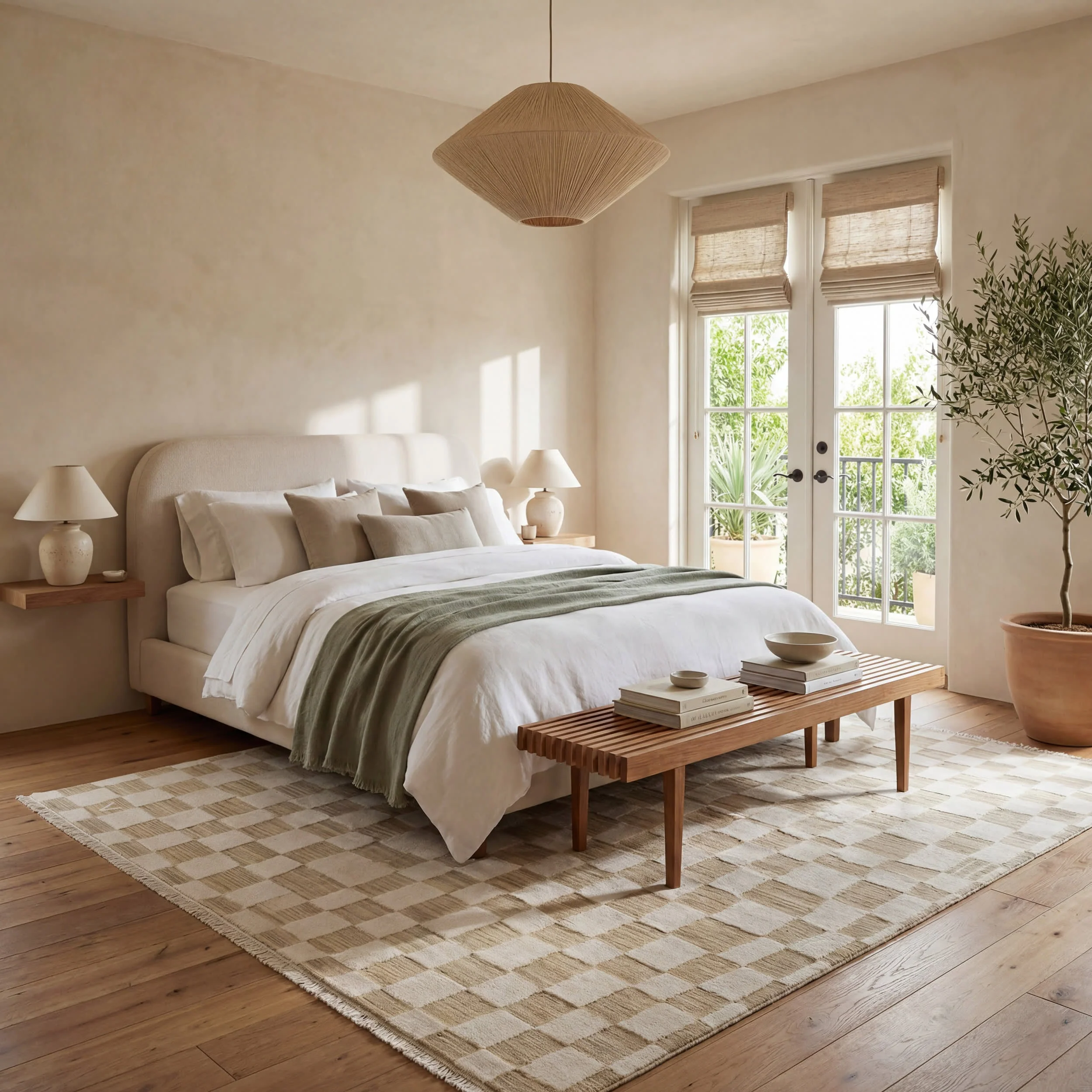 Rasali Checkered Box Rug | Beige - Image 9