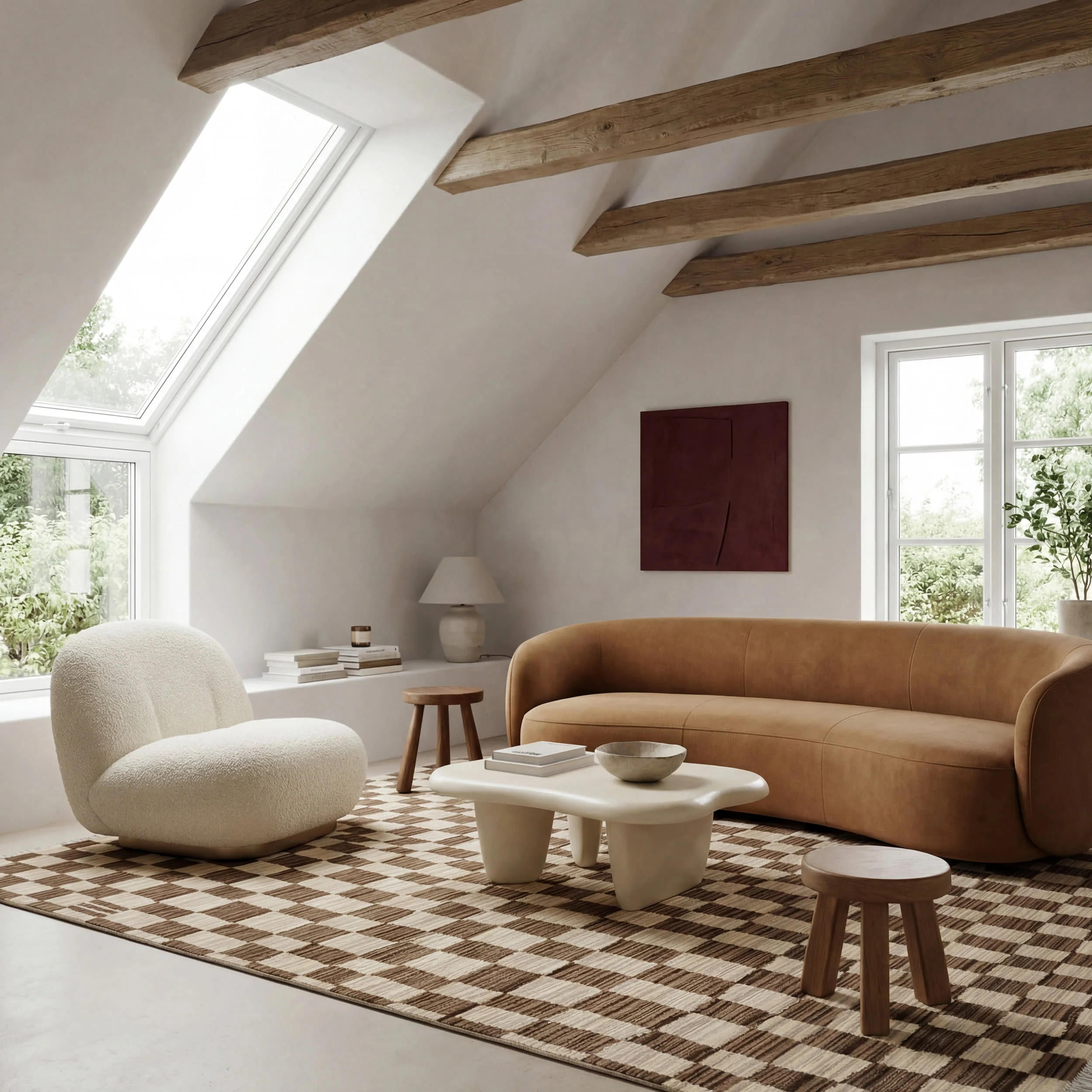 Rasali Checkered Box Rug | Brown - Image 2