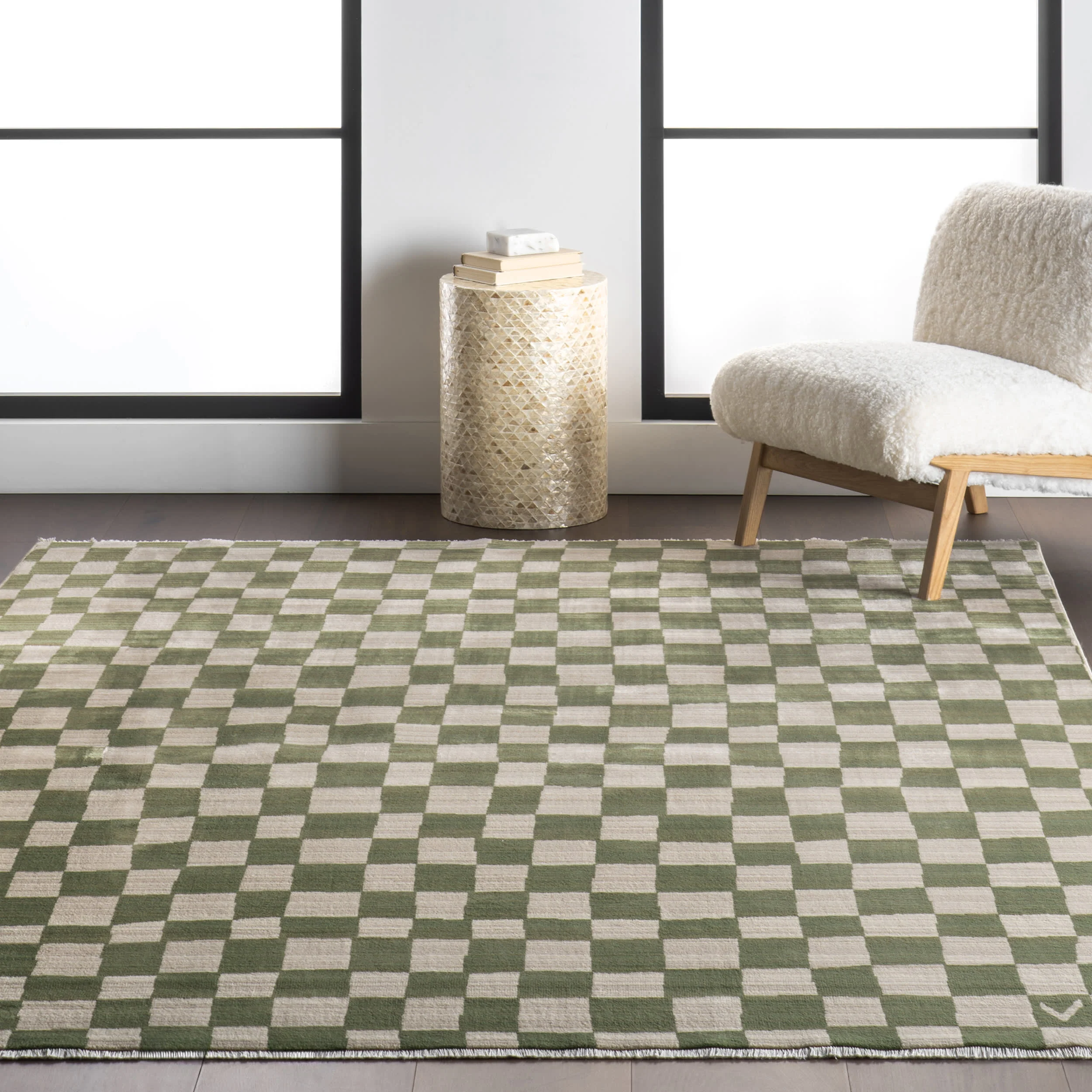 Rasali Checkered Box Rug | Green - Image 5