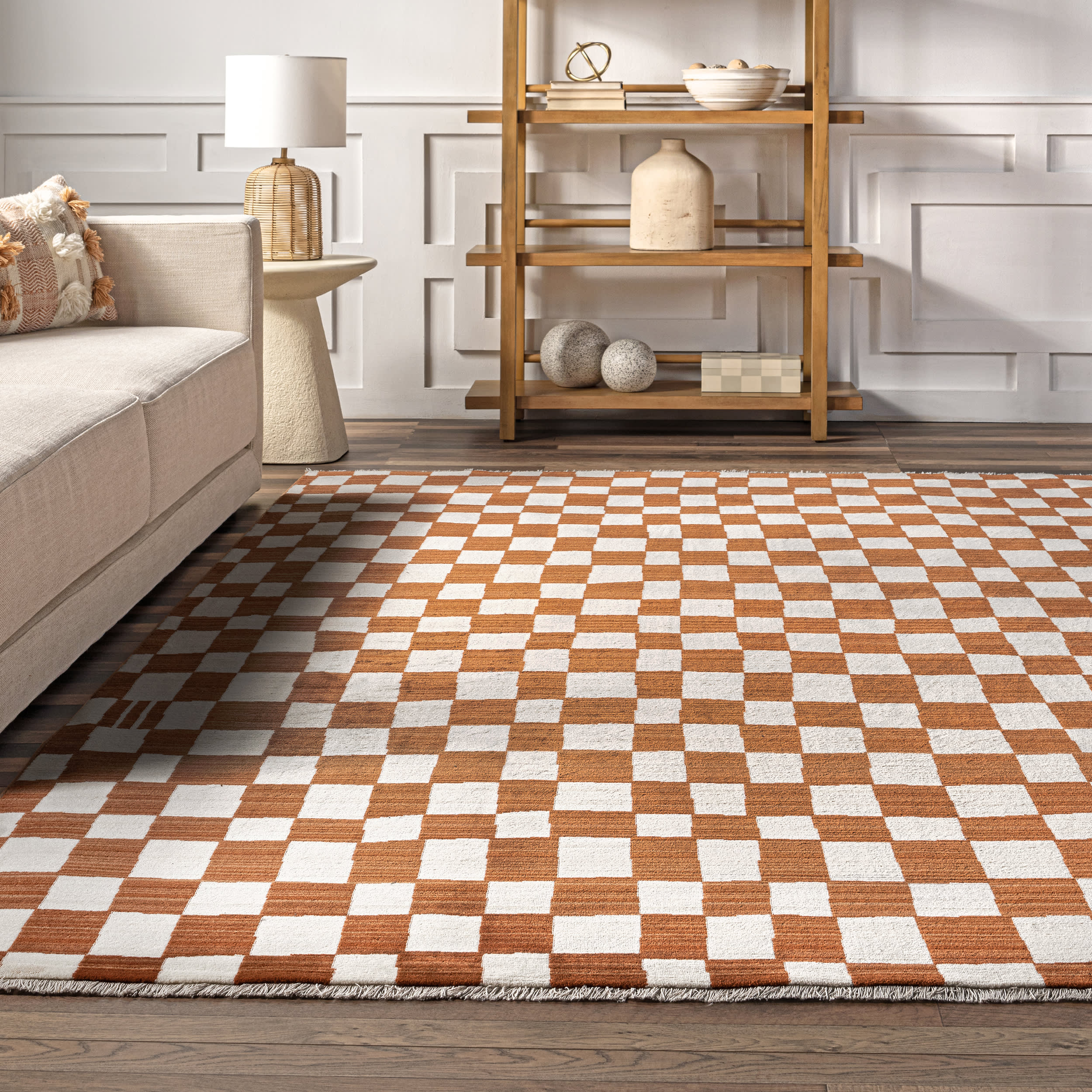 Rasali Checkered Box Rug | Orange - Image 4