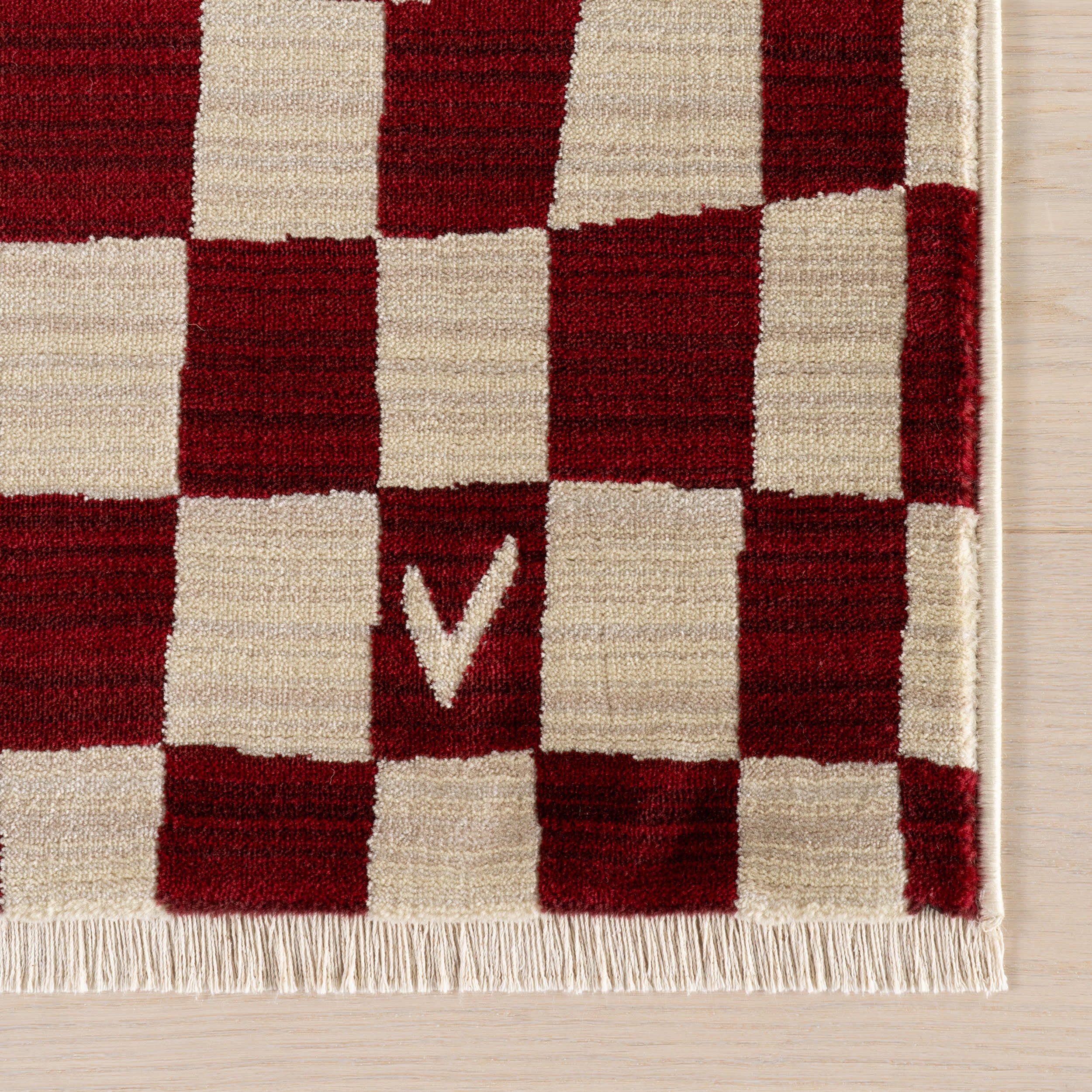 Rasali Checkered Box Rug | Red - Image 4