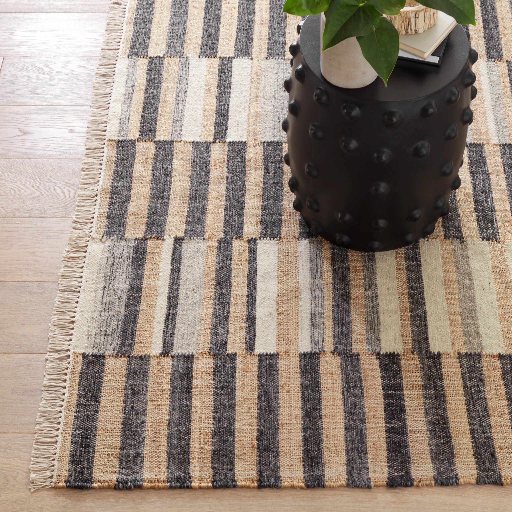 Ravel Stripe Handwoven Wool Rug | Black - Image 3