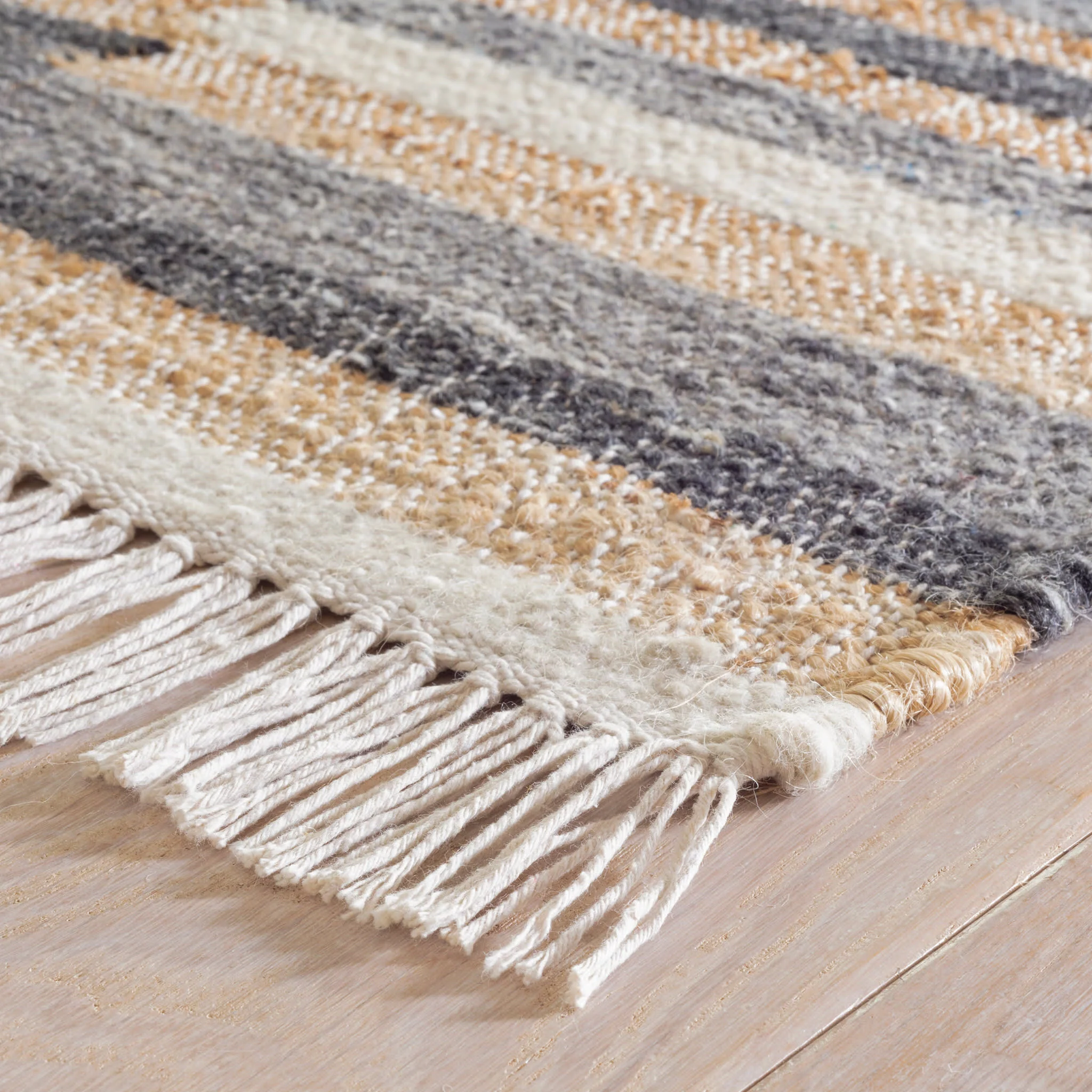 Ravel Stripe Handwoven Wool Rug | Black - Image 4