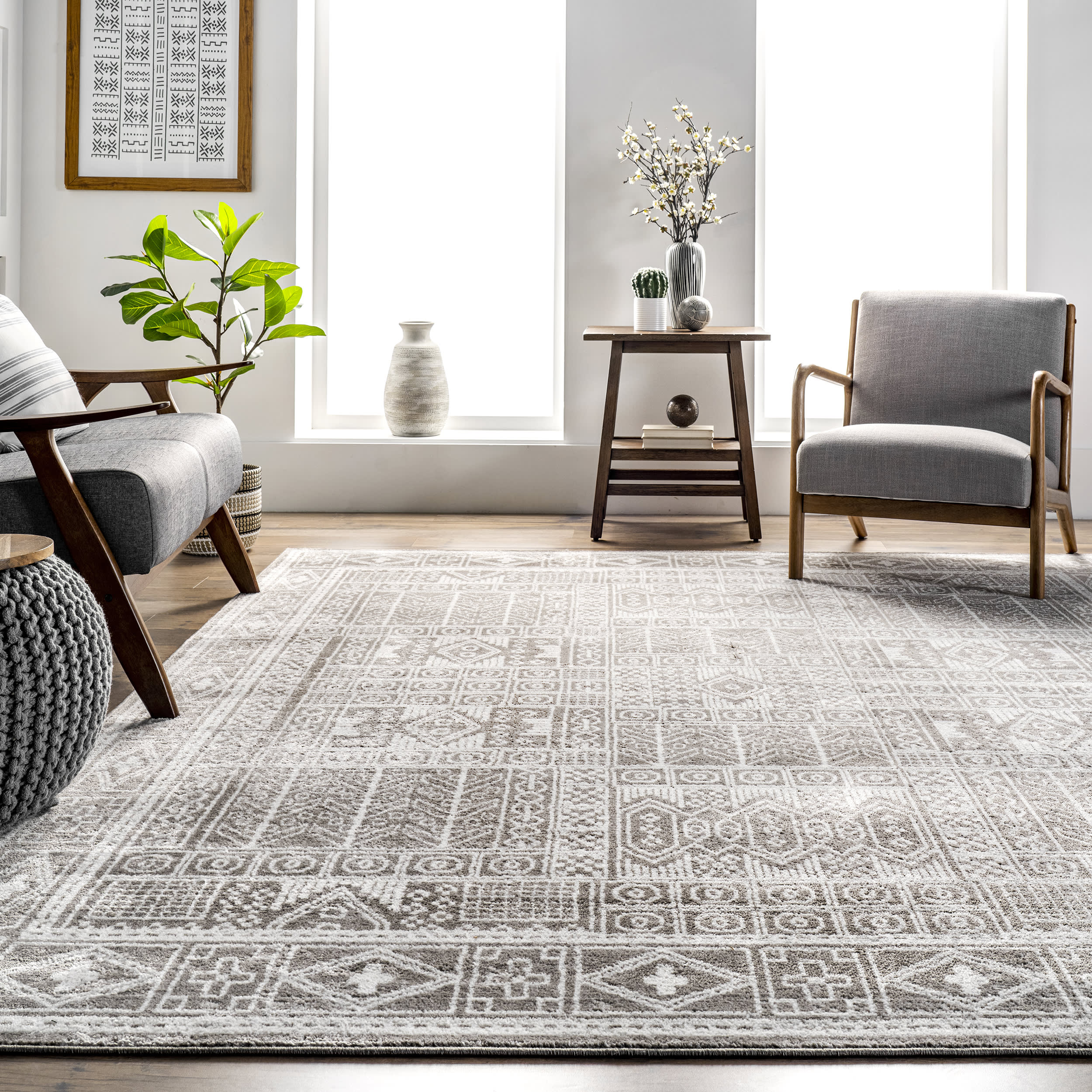 Raven Paneled Gothic Rug | Grey - Image 4