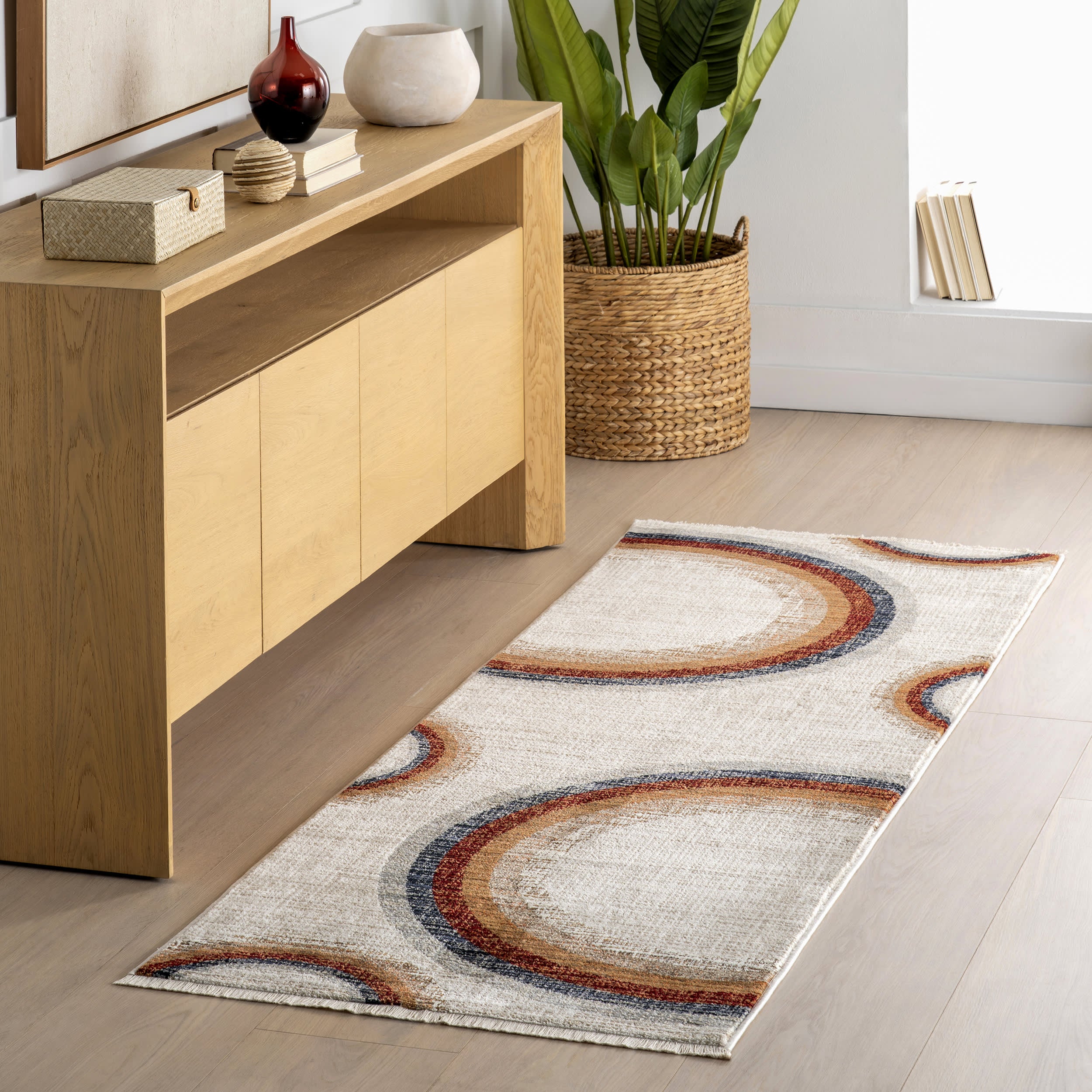 Ravia Faded Rings Rug | Beige - Image 2