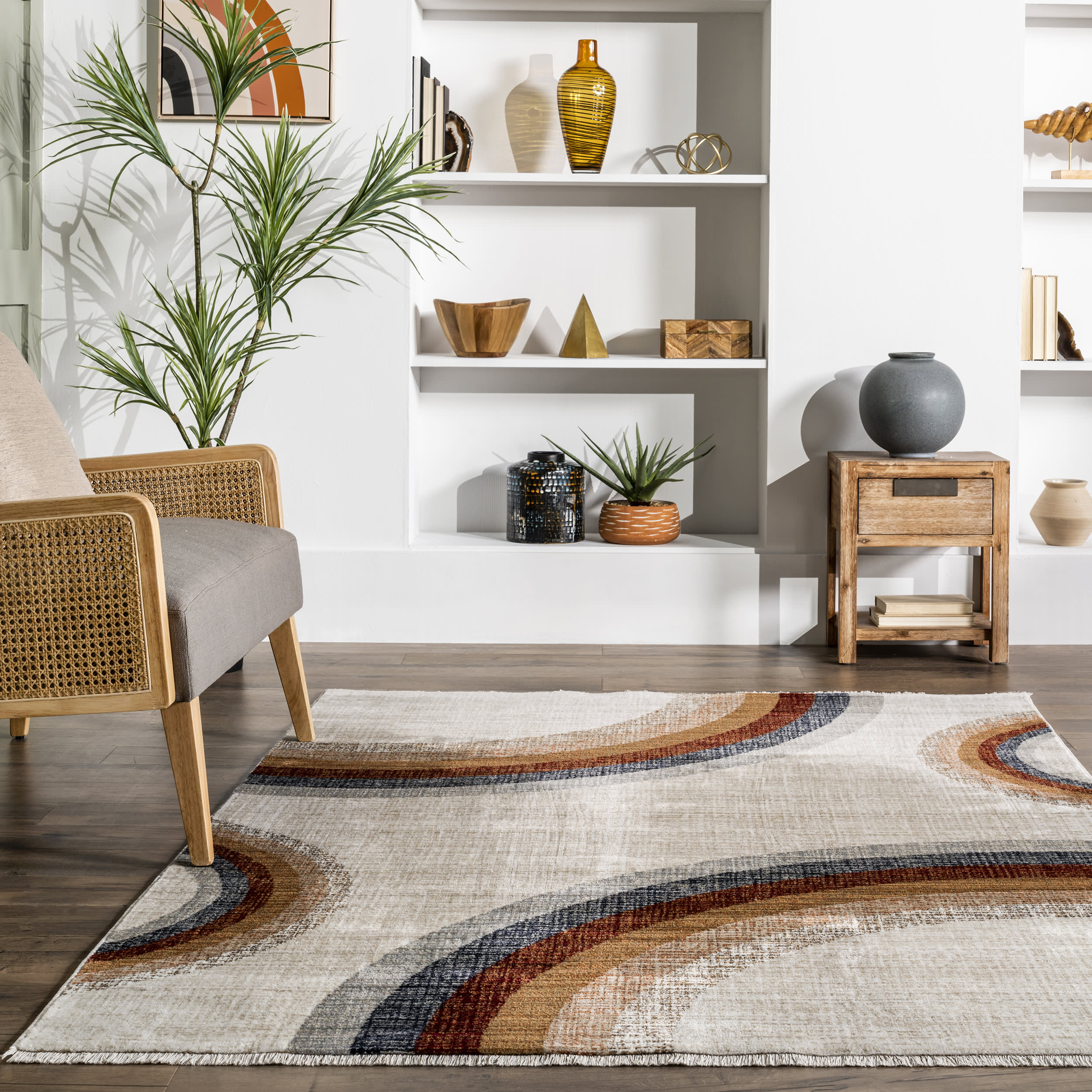 Ravia Faded Rings Rug | Beige - Image 4