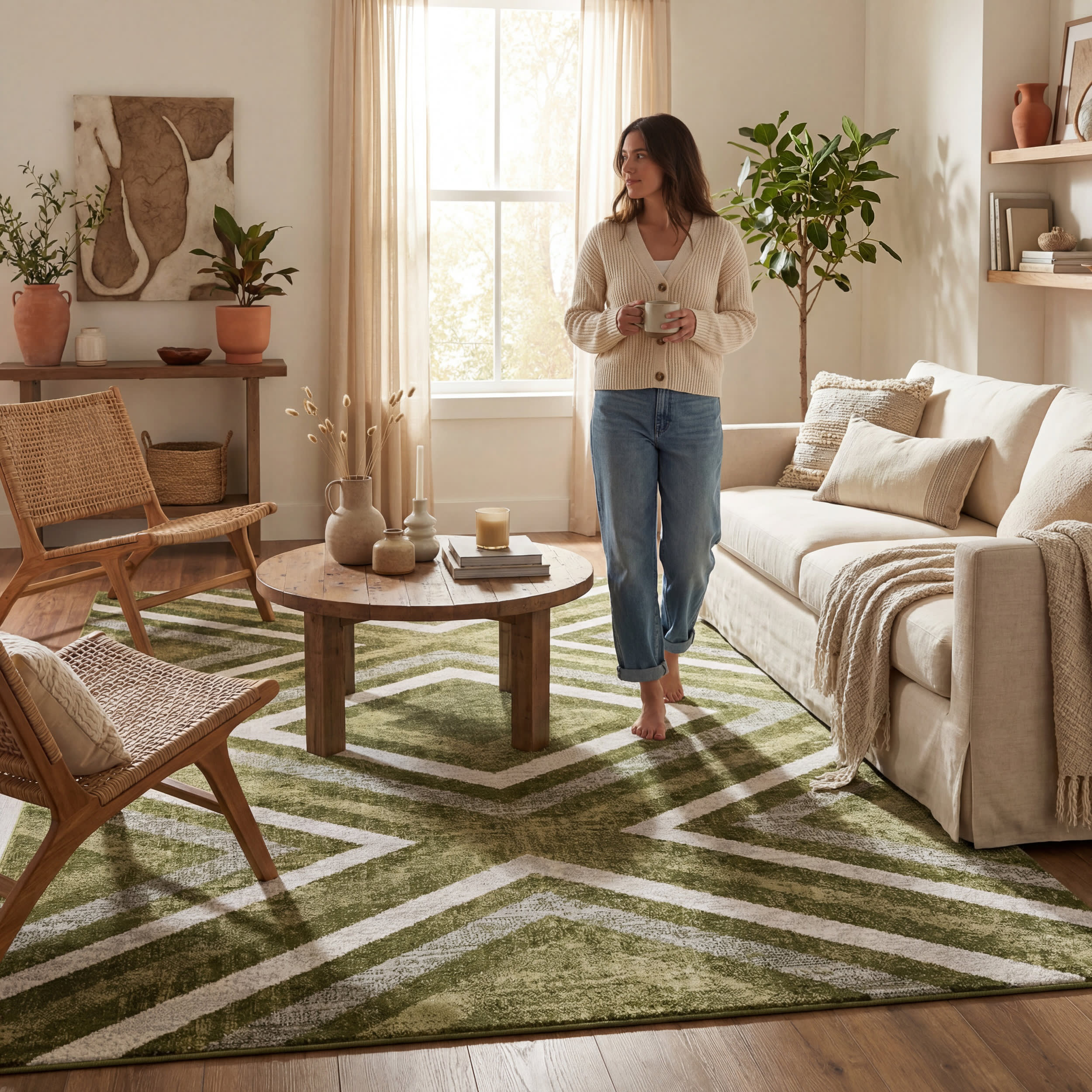 Reeba Washable Distressed Rug | Green - Image 9